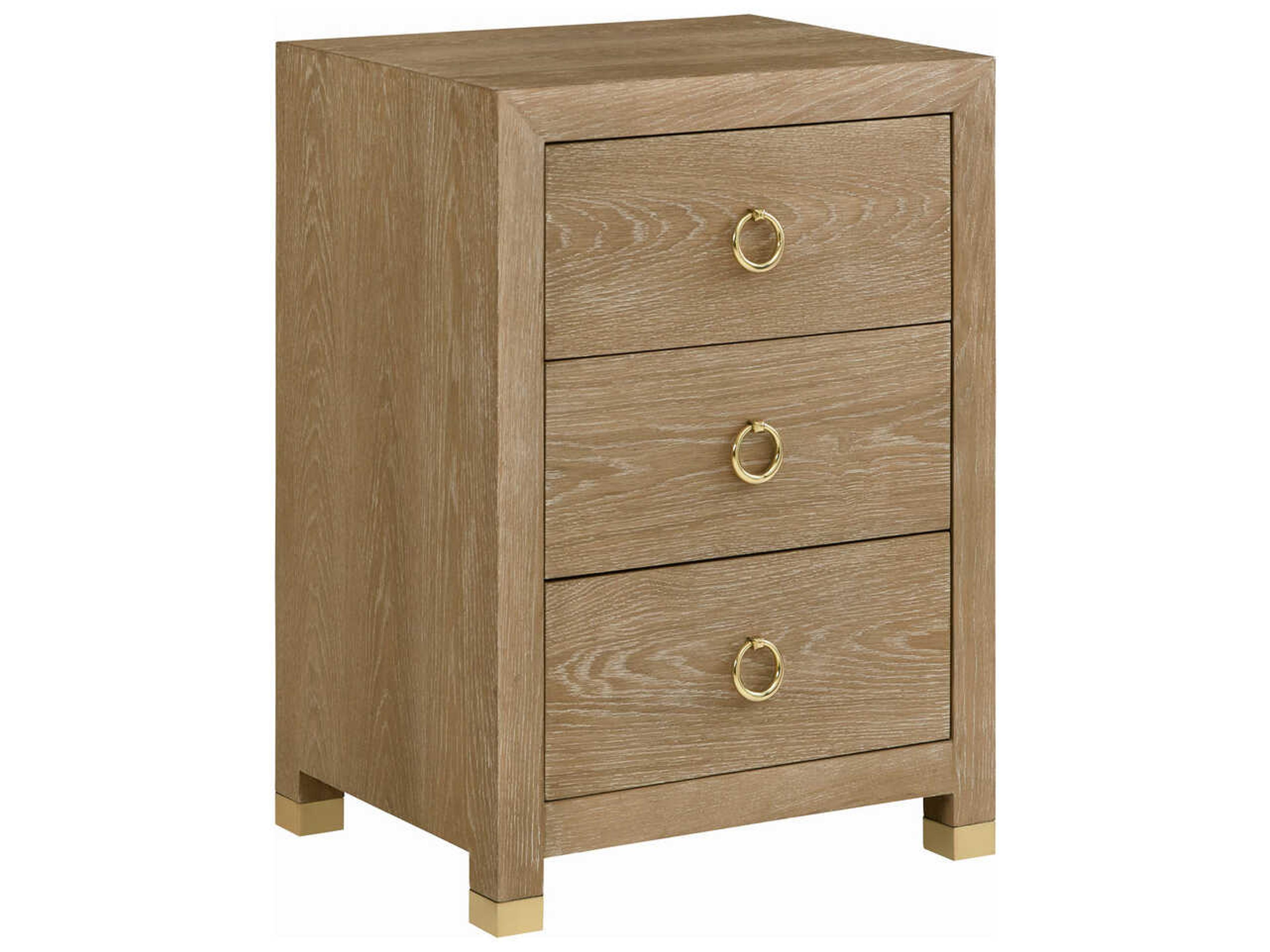 Modern History Home Ventura 3-Drawers Beige Oak Wood Nightstand