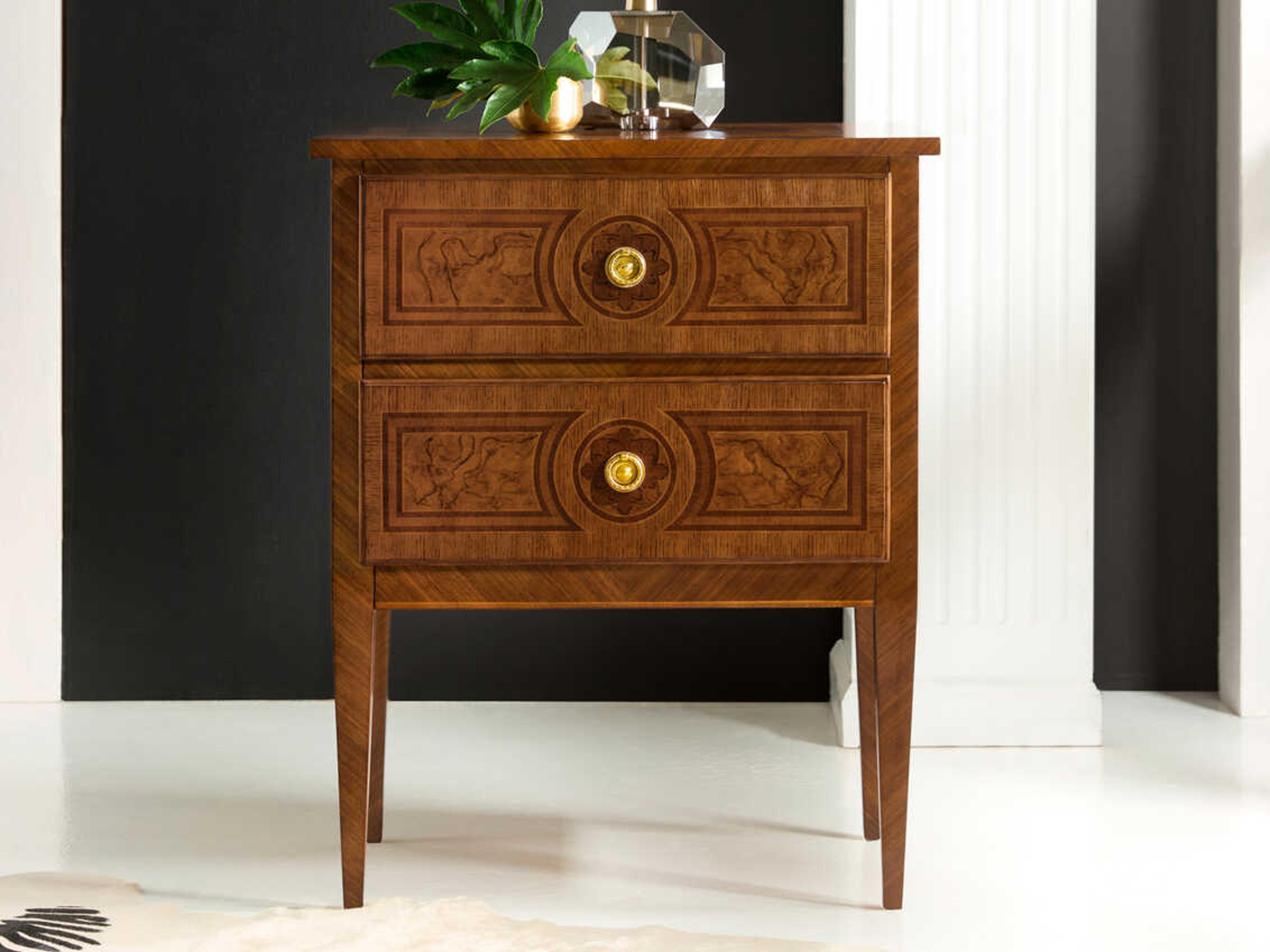 Modern History Home Bezier 2-Drawers Brown Burlwood Nightstand