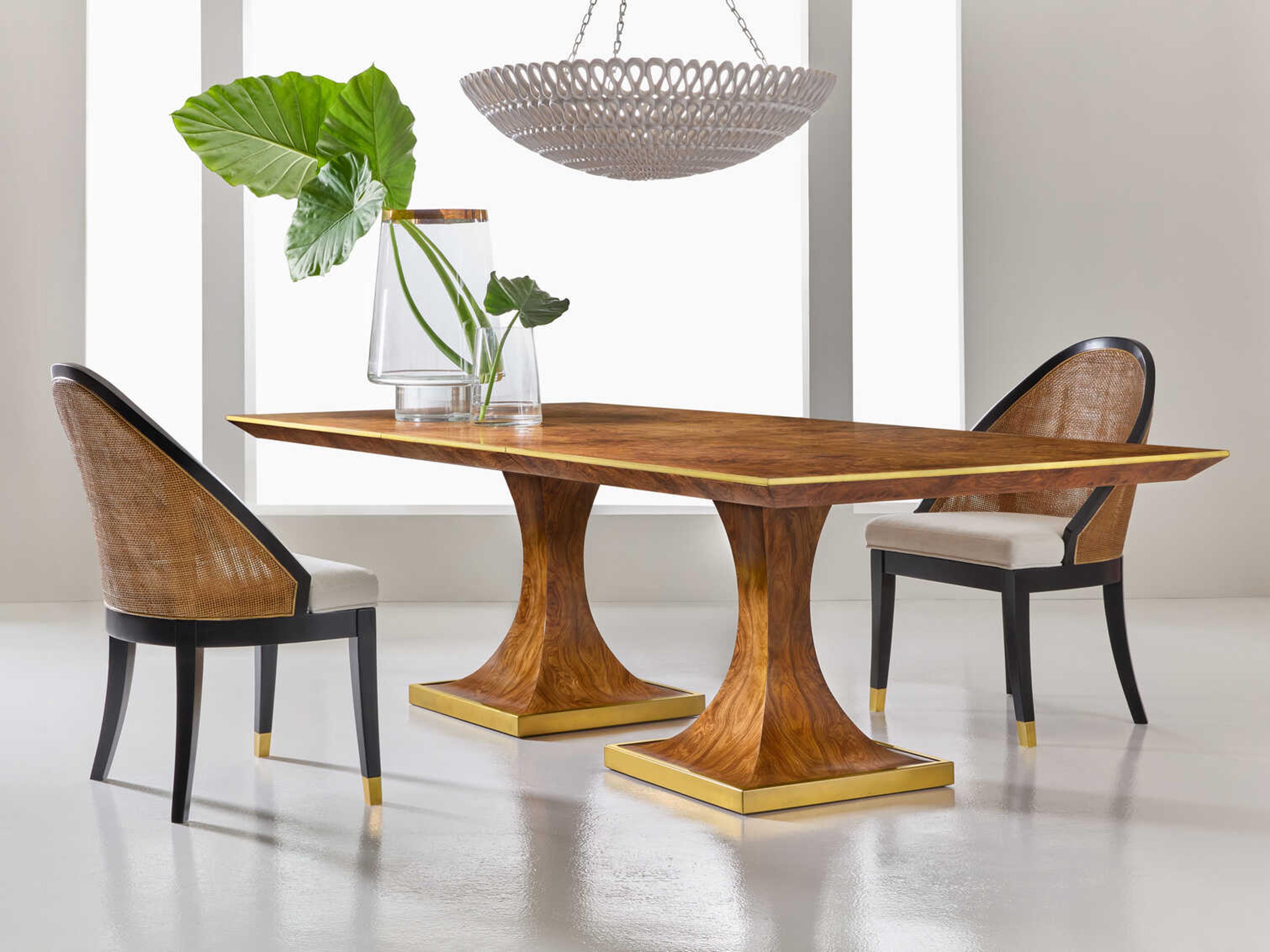 Modern History Home Burl Rectangular Wood Gold Leaf Brass Dining Table