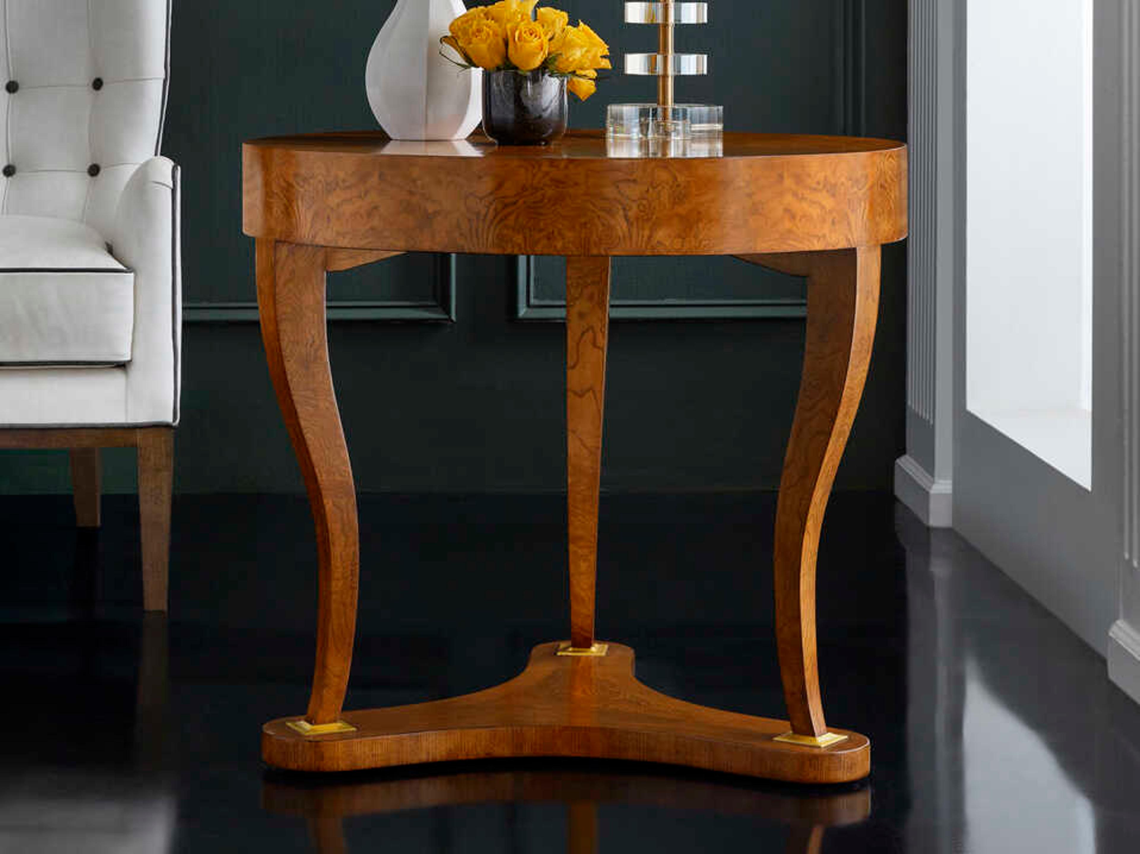 Modern History Home Burl Round Wood Gold Leaf End Table