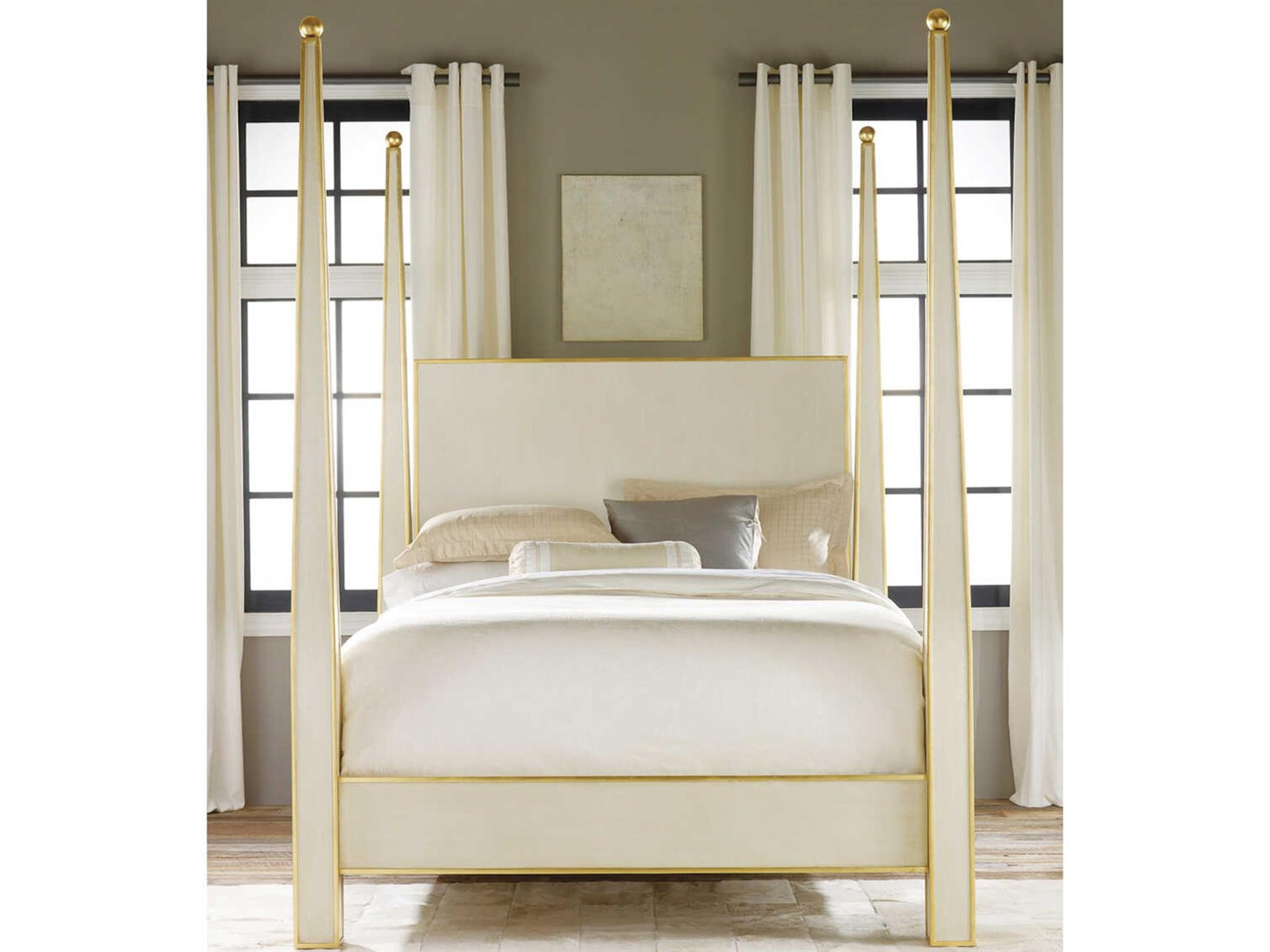 Modern History Home Abstract Painted White Wood King Poster Bed