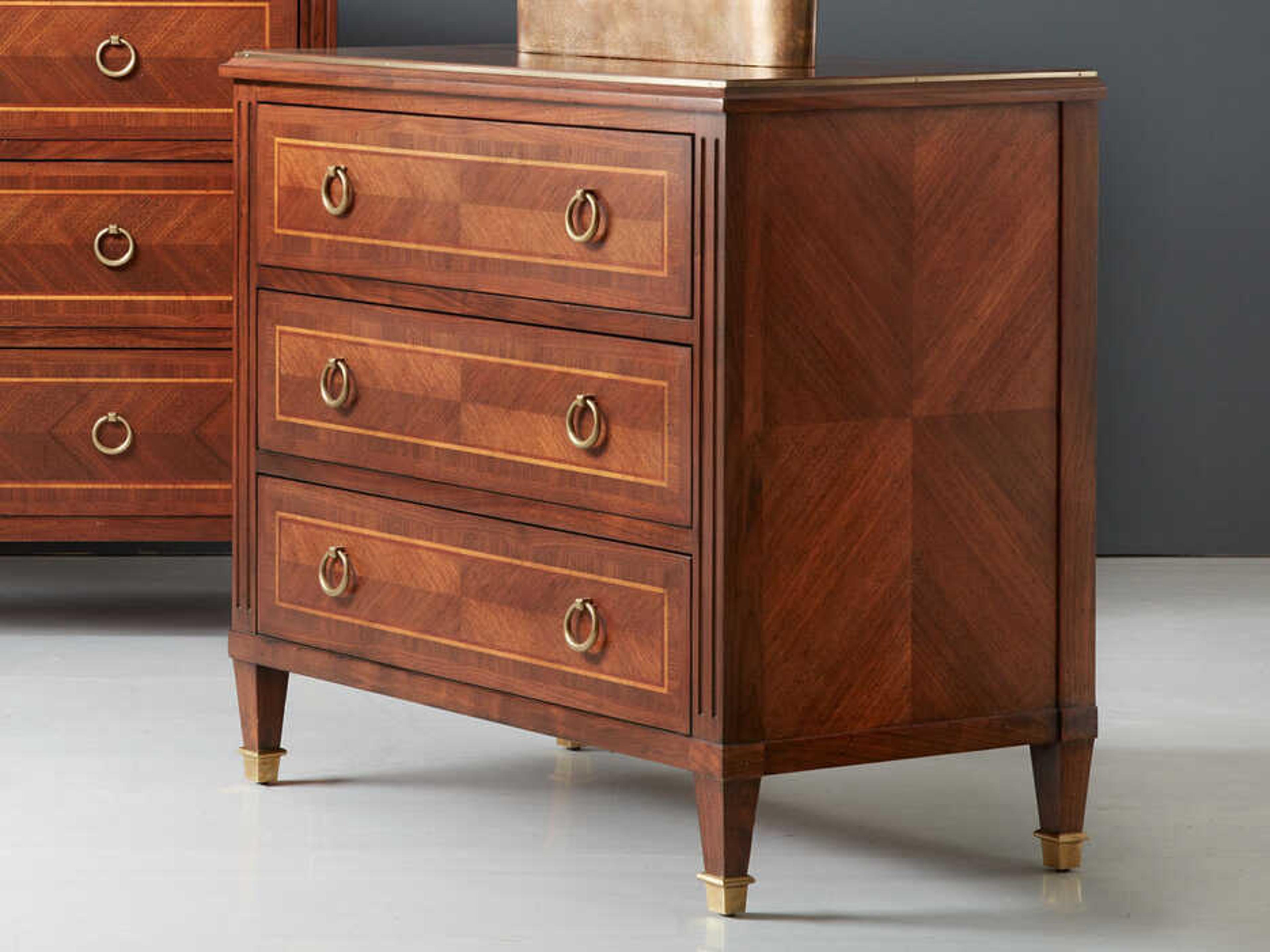 Modern History Home Villeneuve 3-Drawers Brown Oak Wood Nightstand