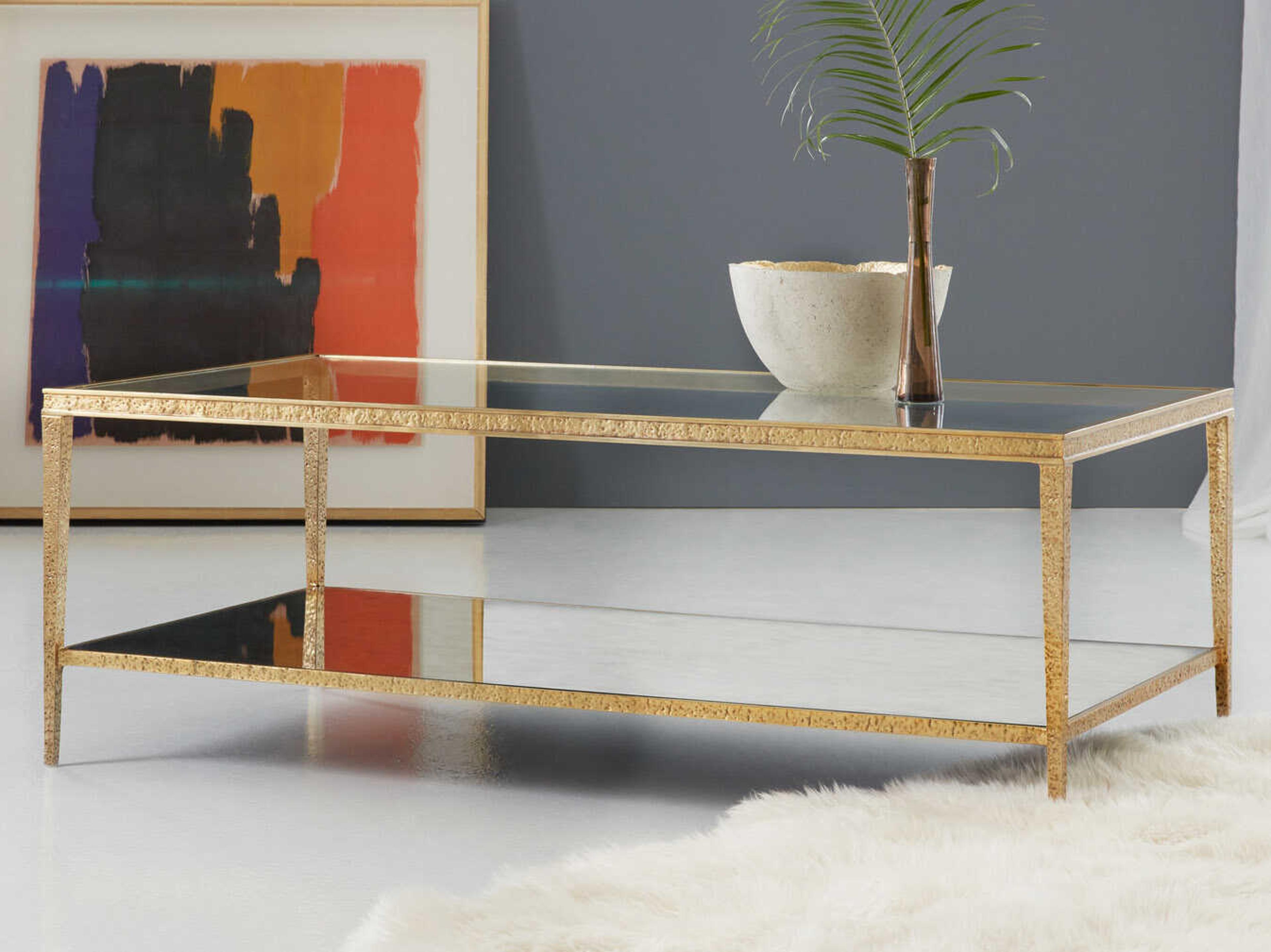 Modern History Home Sculpture Rectangular Glass Antique Brass Coffee Table