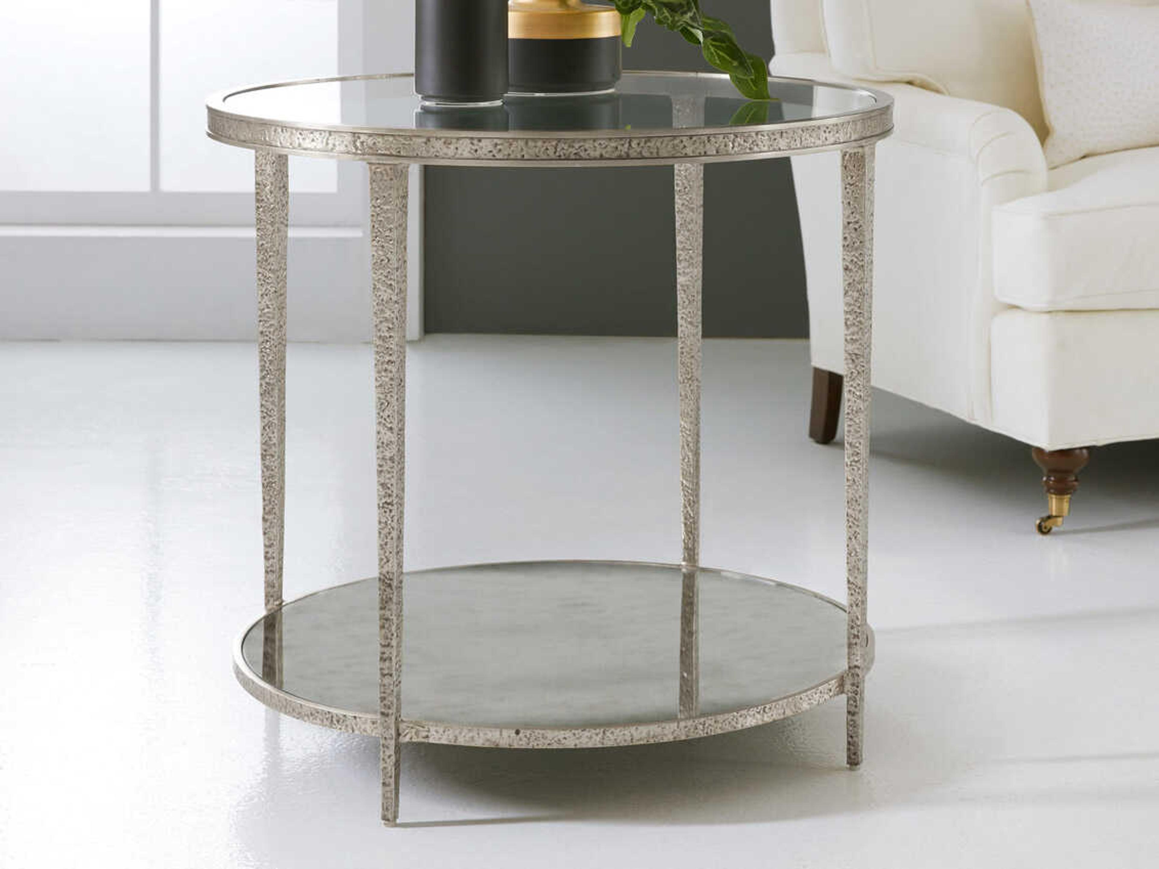 Modern History Home Sculpture Round Glass Antique Aluminum End Table