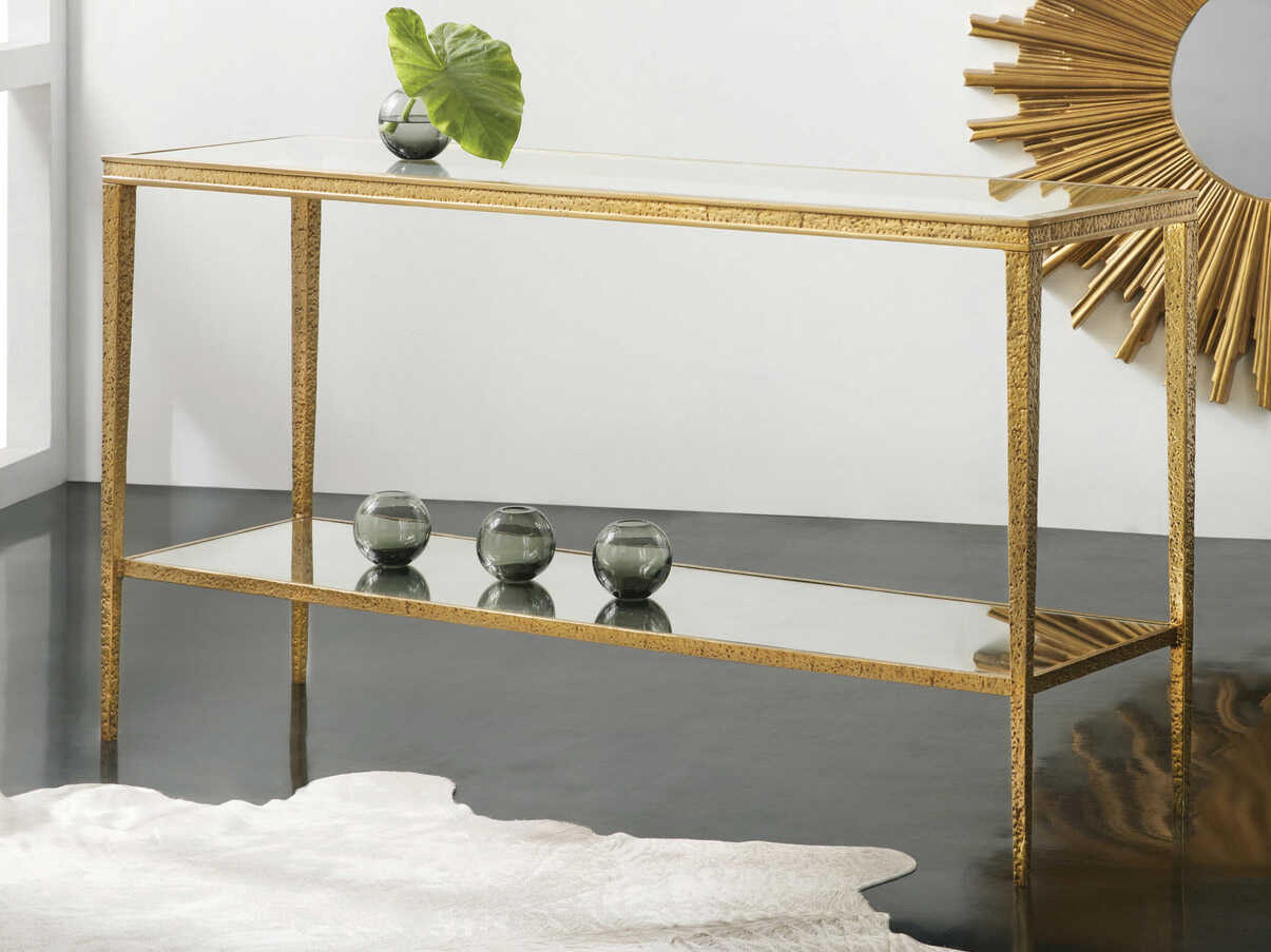 Modern History Home Sculpture Rectangular Glass Antique Brass Console Table