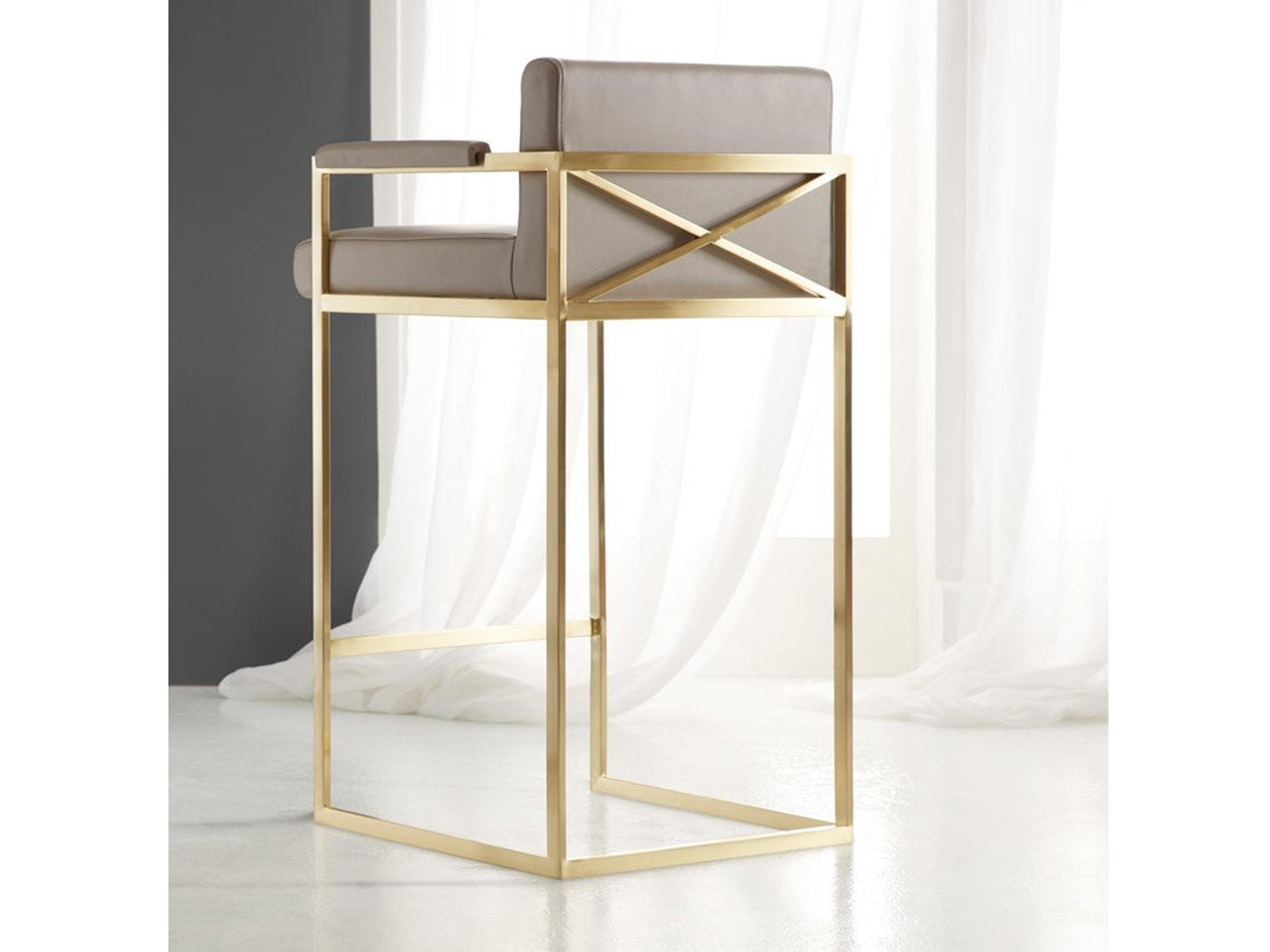 Modern History Home X Satin Brass Upholstered Bar Stool