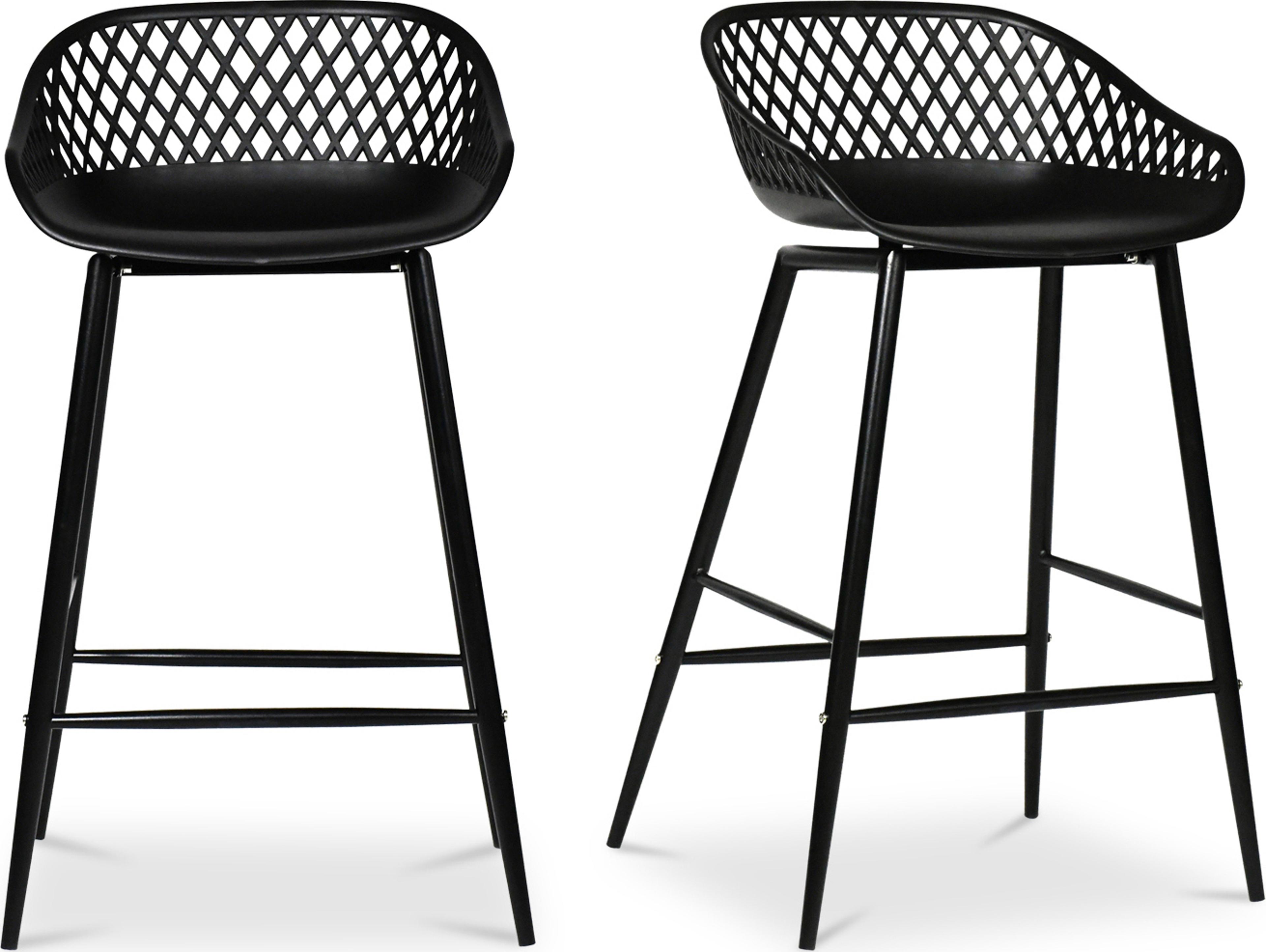Moe's Home Outdoor Black Recycled Plastic Steel Counter Stool - Set of Two