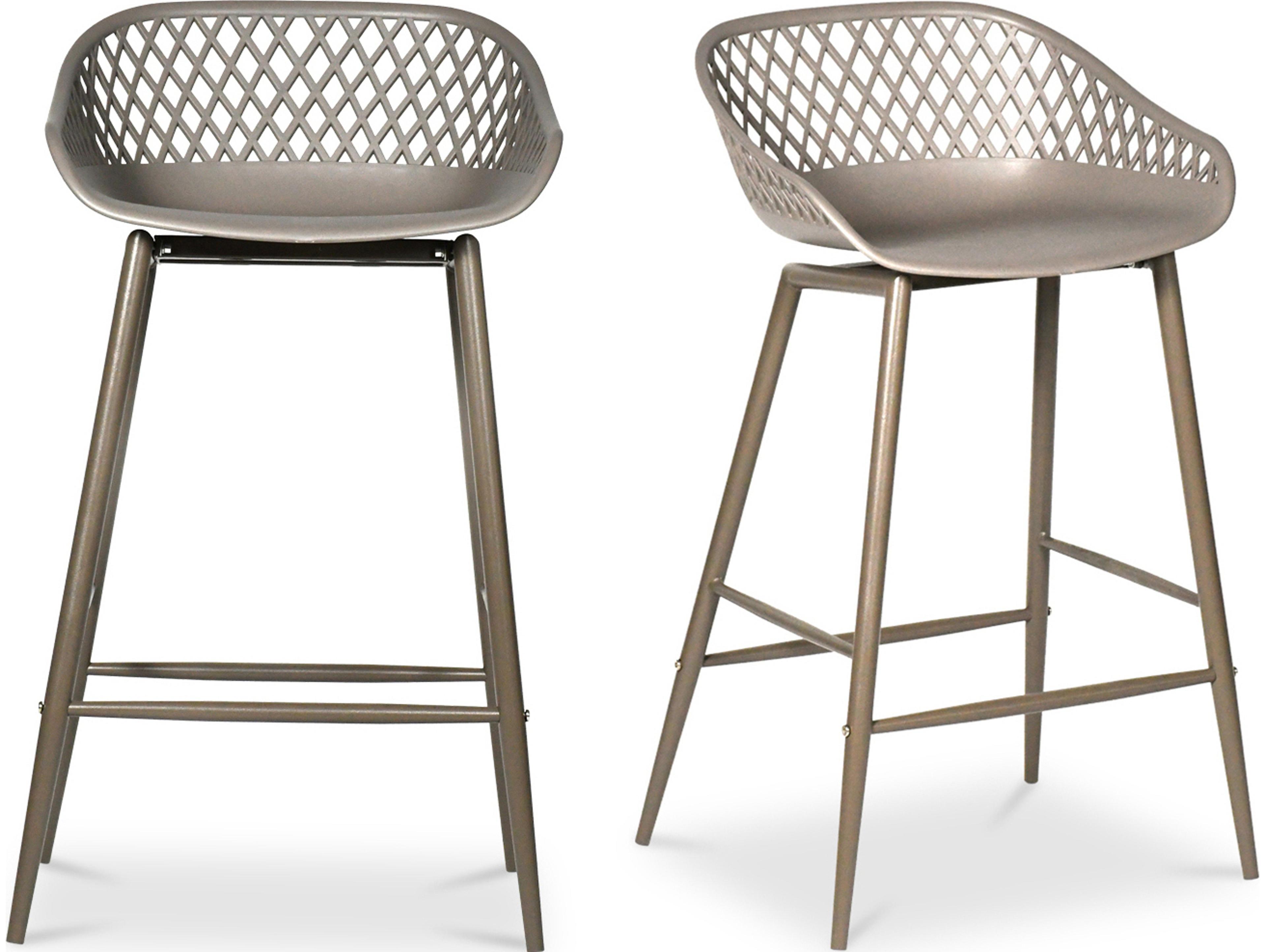 Moe's Home Outdoor Grey Recycled Plastic Steel Counter Stool - Set of Two