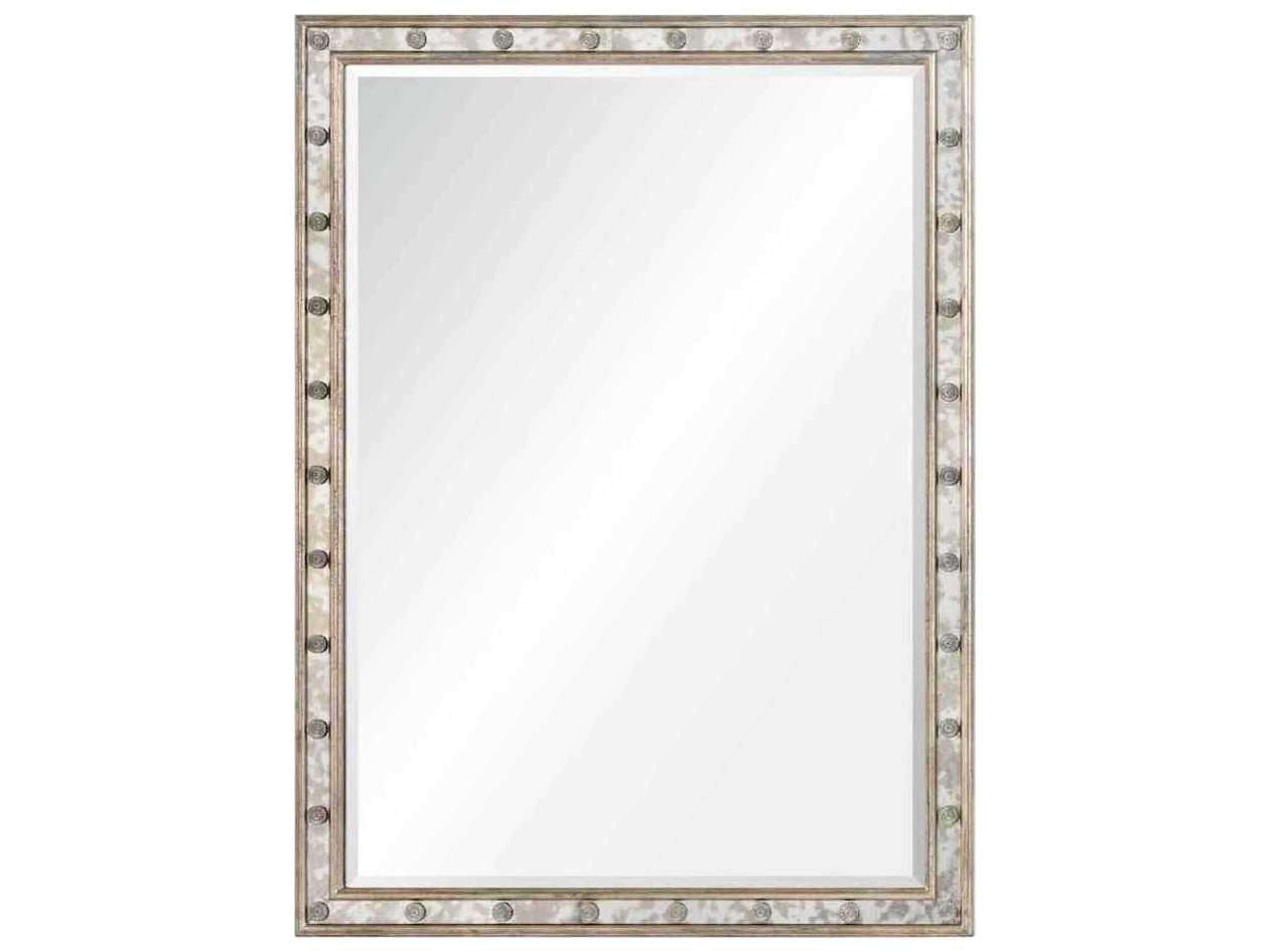 Mirror Home Michael S. Smith Distressed Silver Leaf With French Blue Clay Base Antiqued Rectangular Wall Mirror