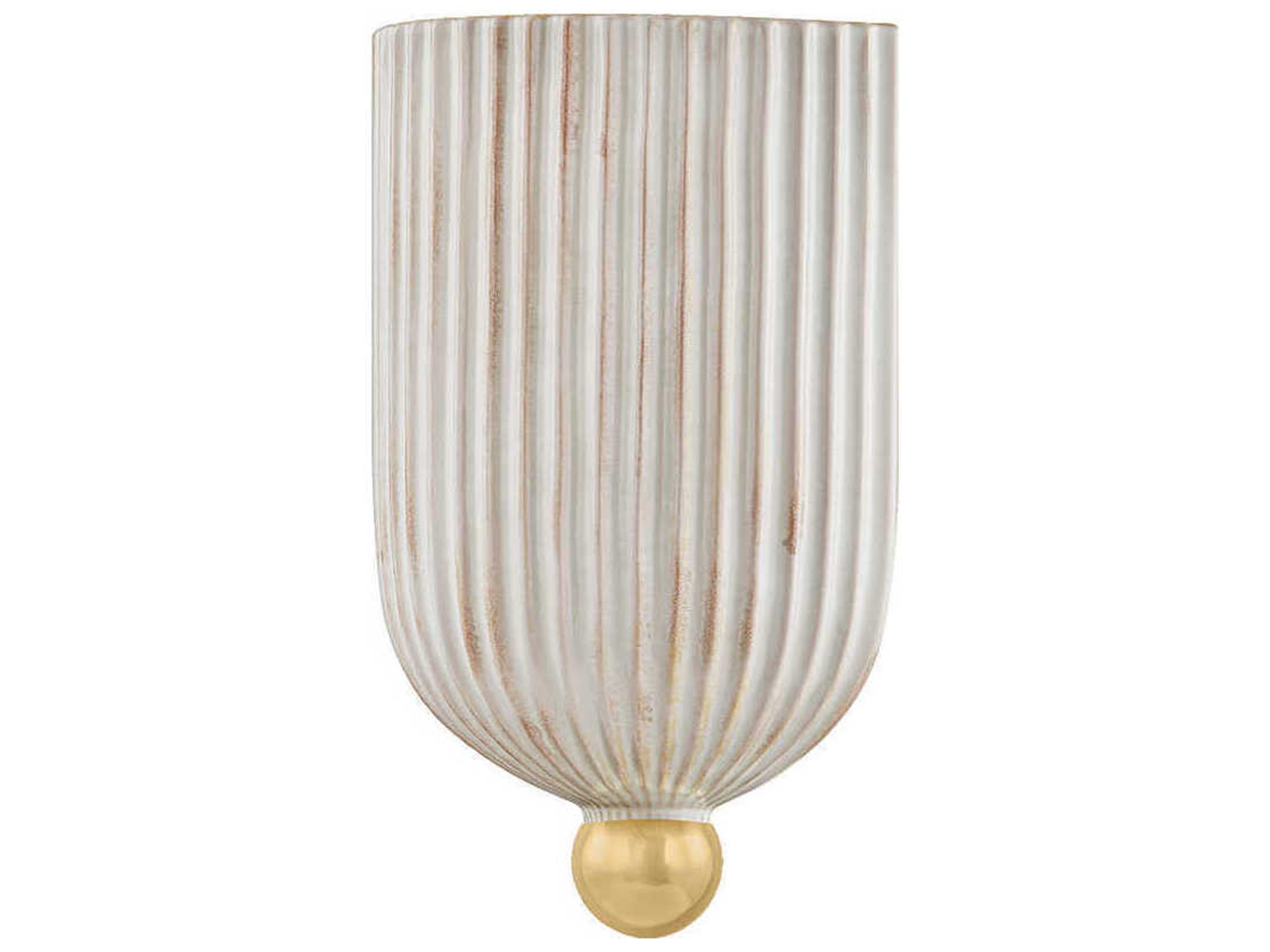 Mitzi Amira 1-Light Aged Brass Ceramic Fluted Cream Wall Sconce