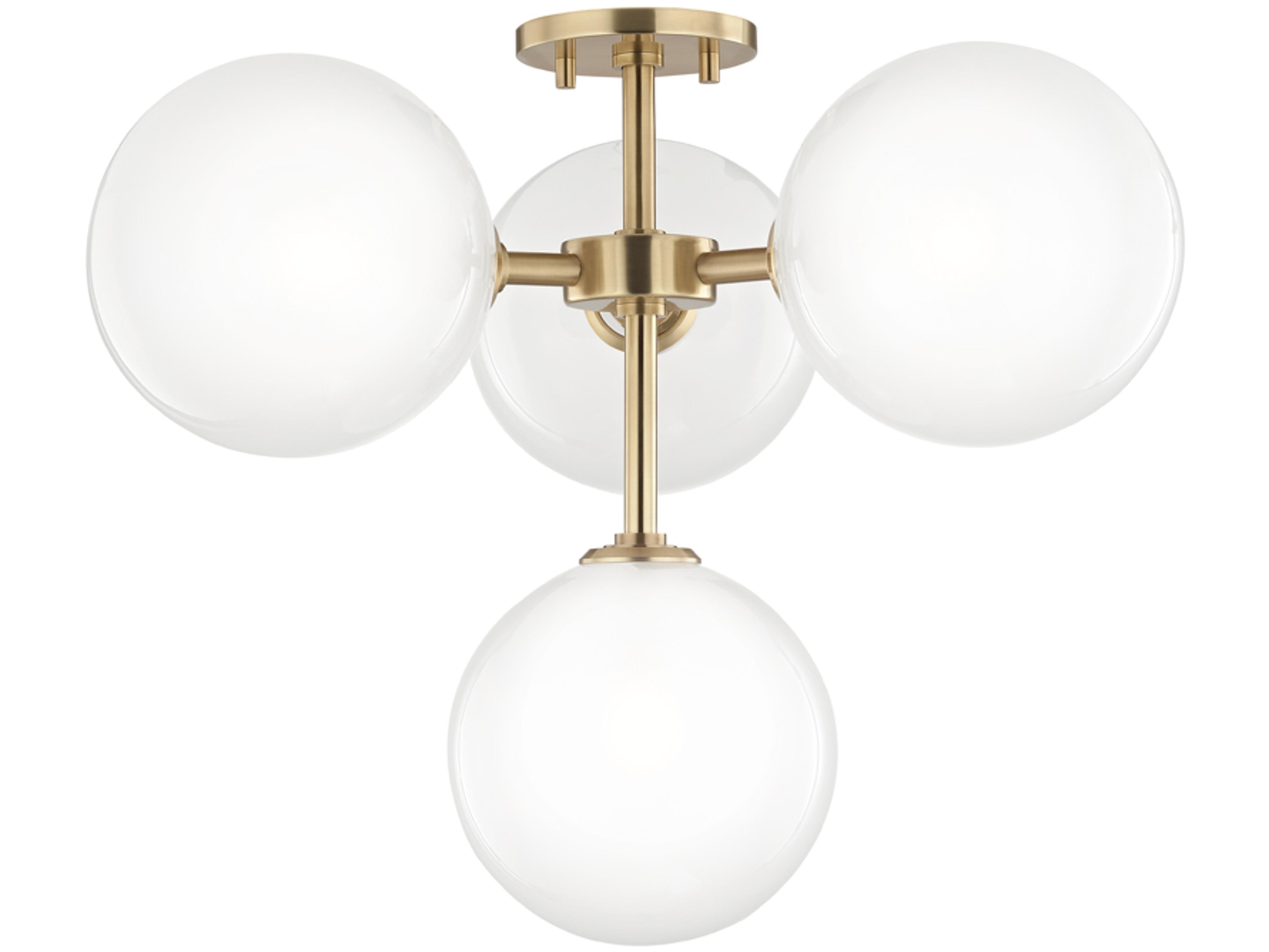 Mitzi Ashleigh 4-Light Aged Brass Glass LED Globe Semi Flush Mount