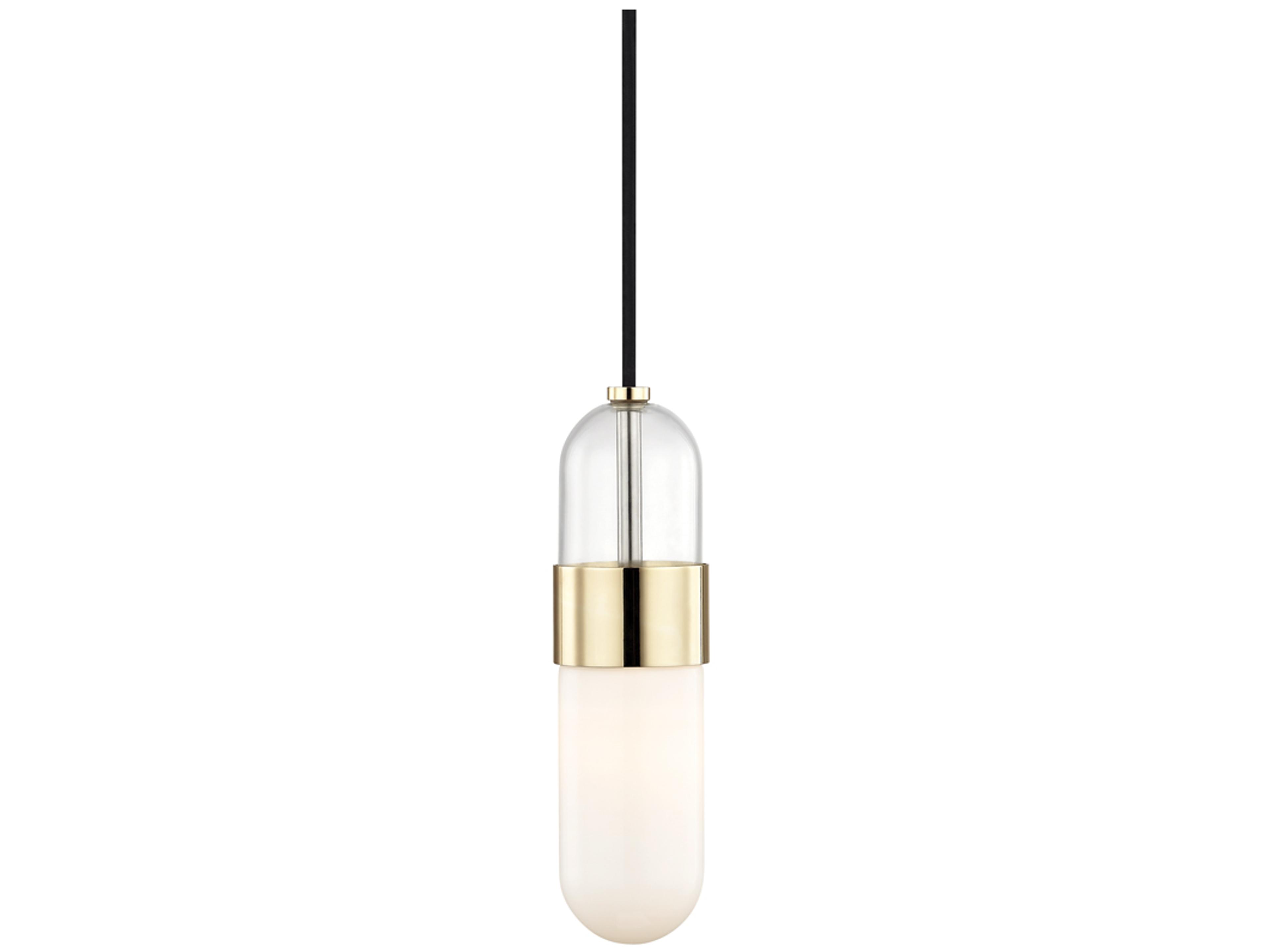 Mitzi Emilia 1-Light Polished Brass Glass LED Cylinder Mini Pendant