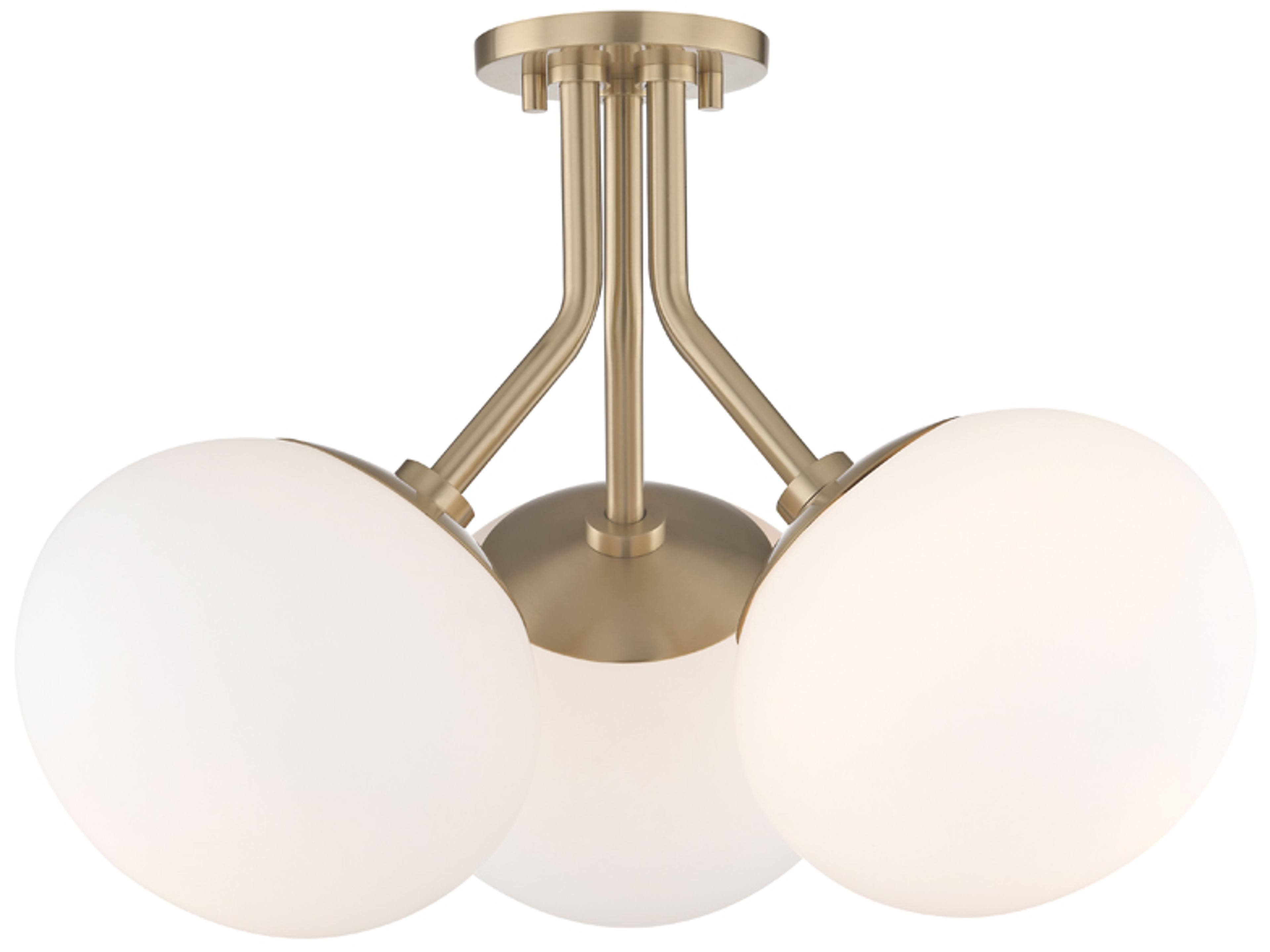 Mitzi Estee 3-Light Aged Brass Glass Globe Semi Flush Mount
