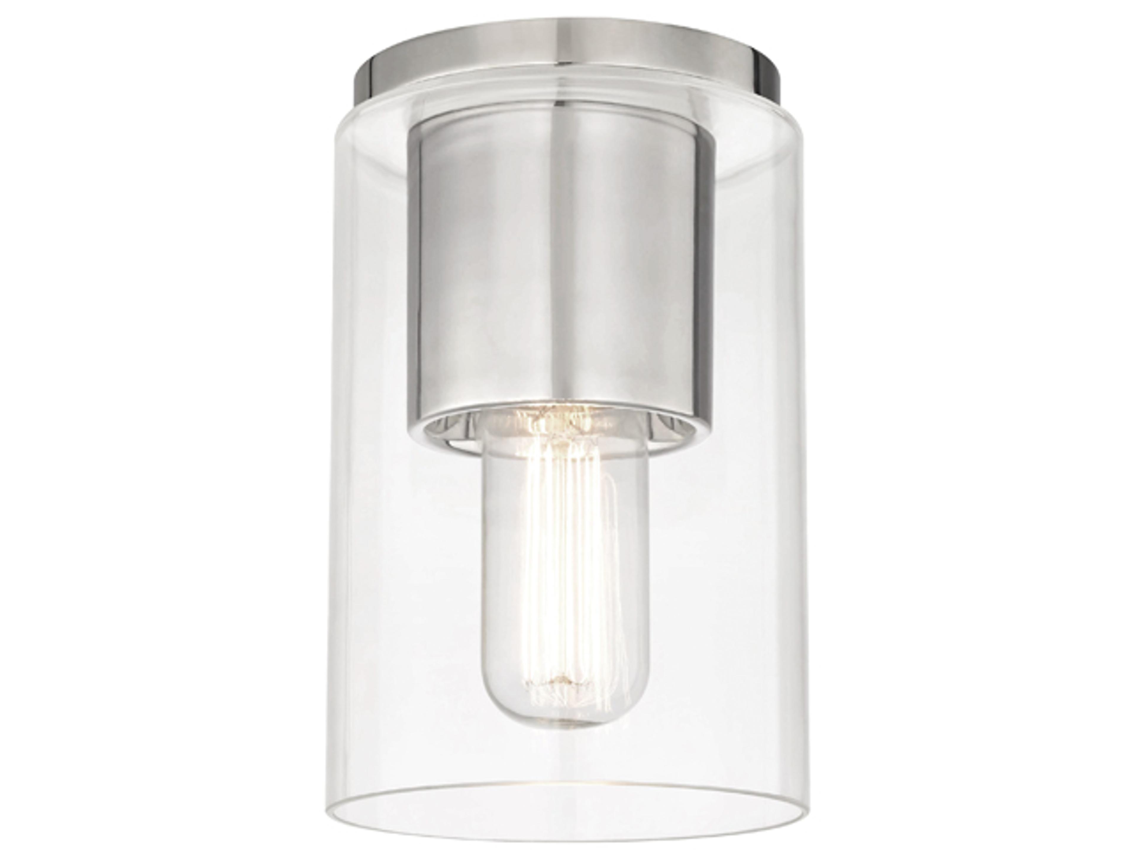 Mitzi Lula 1-Light Polished Nickel Glass Cylinder Flush Mount