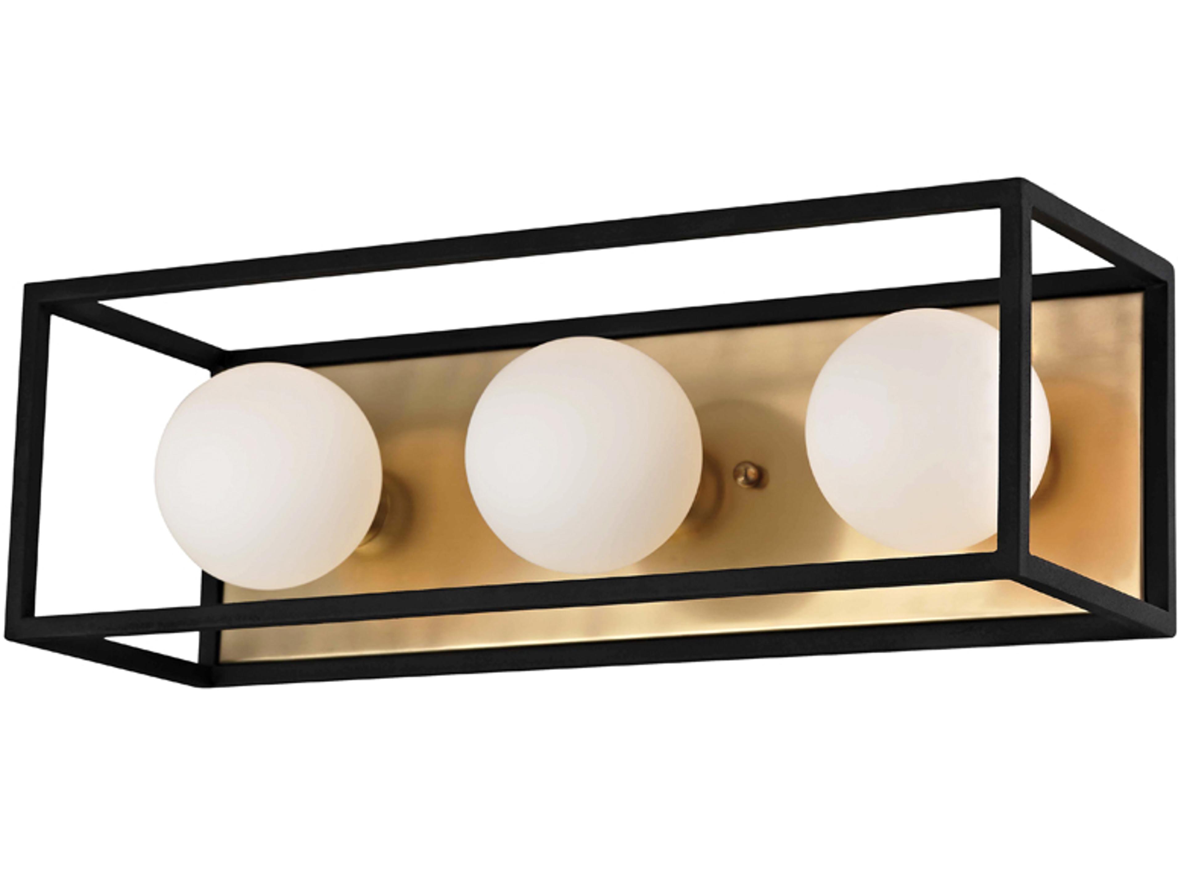 Mitzi Aira 3-Light Aged Brass Black Glass LED Vanity Light