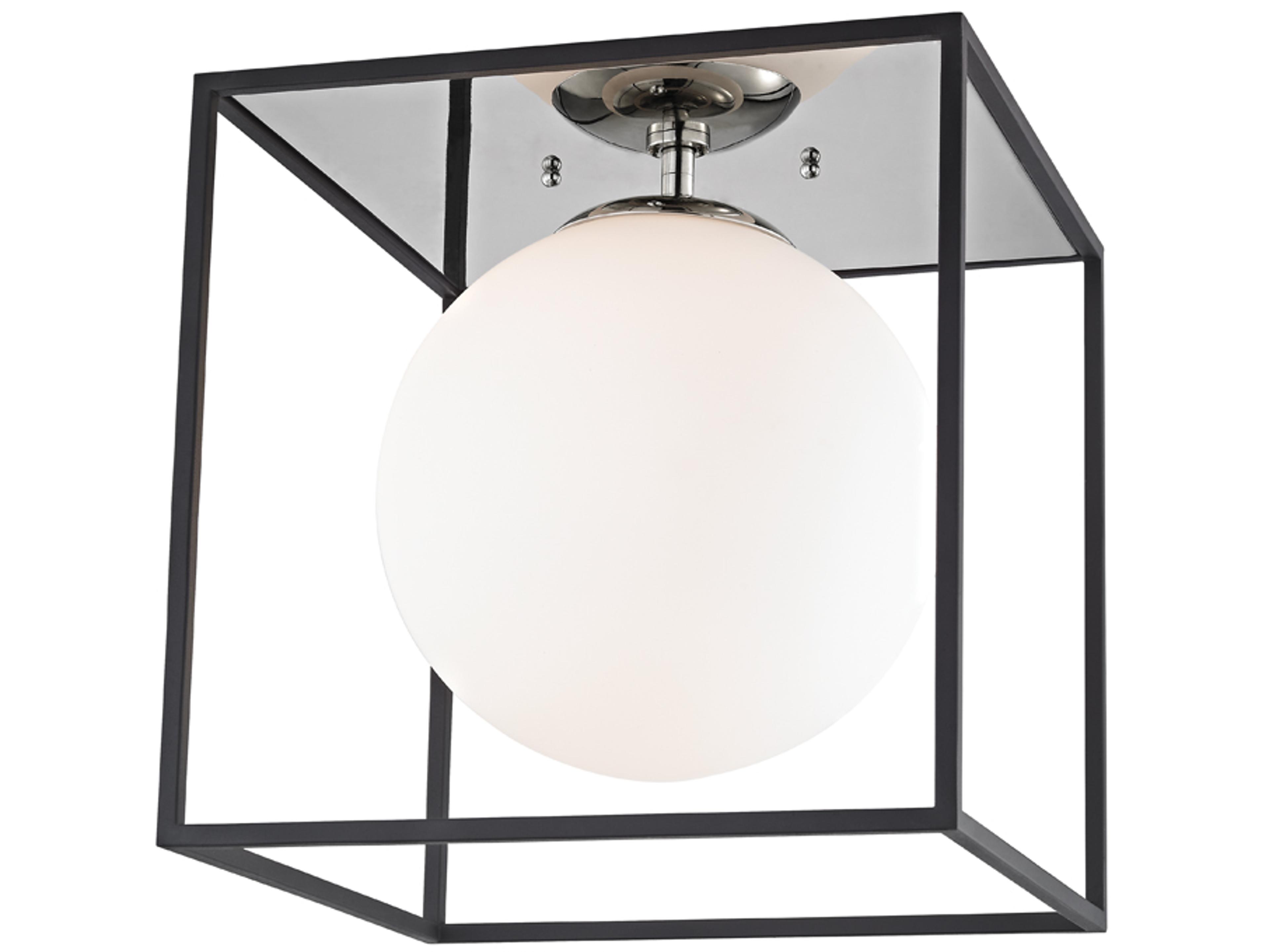 Mitzi Aira 1-Light Polished Nickel Black Glass Globe Flush Mount