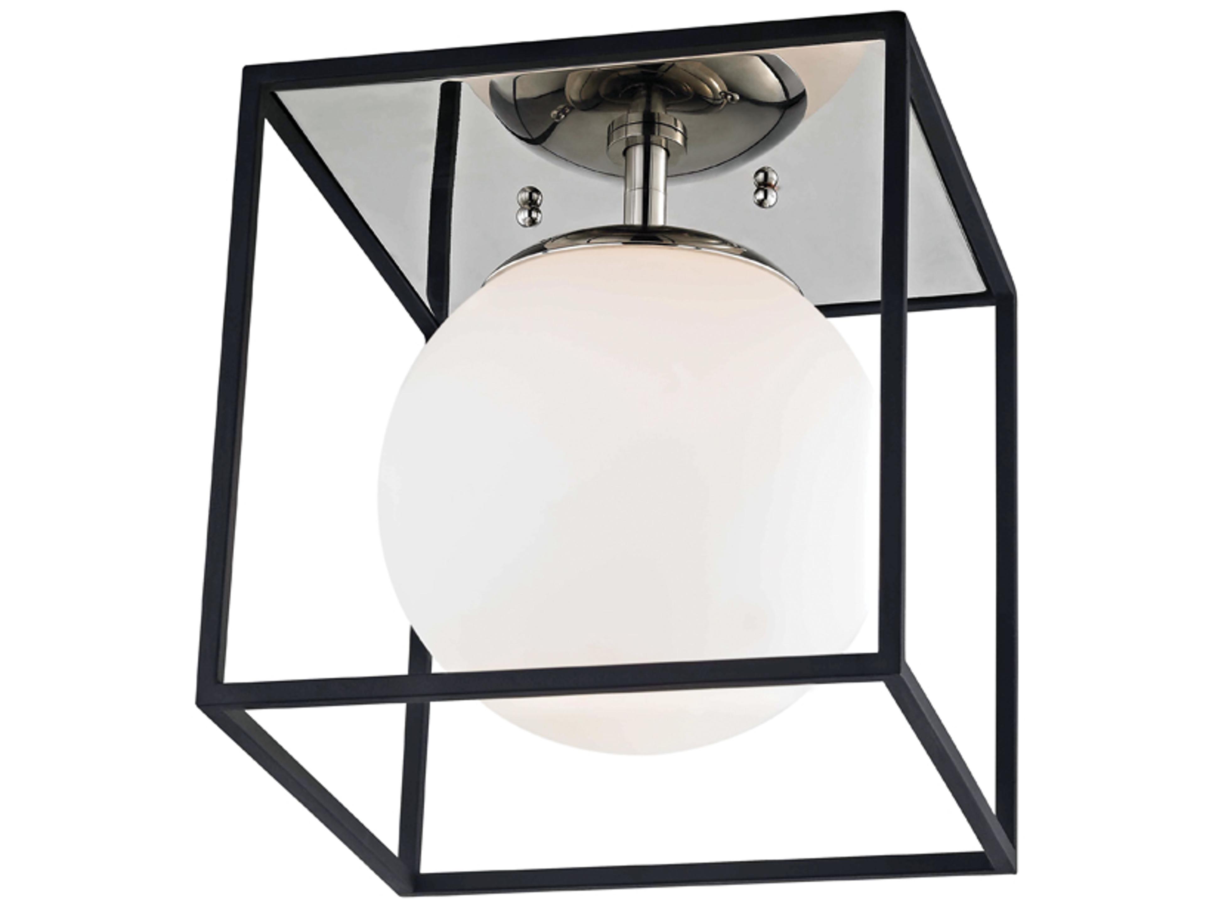 Mitzi Aira 1-Light Polished Nickel Black Glass Globe Flush Mount