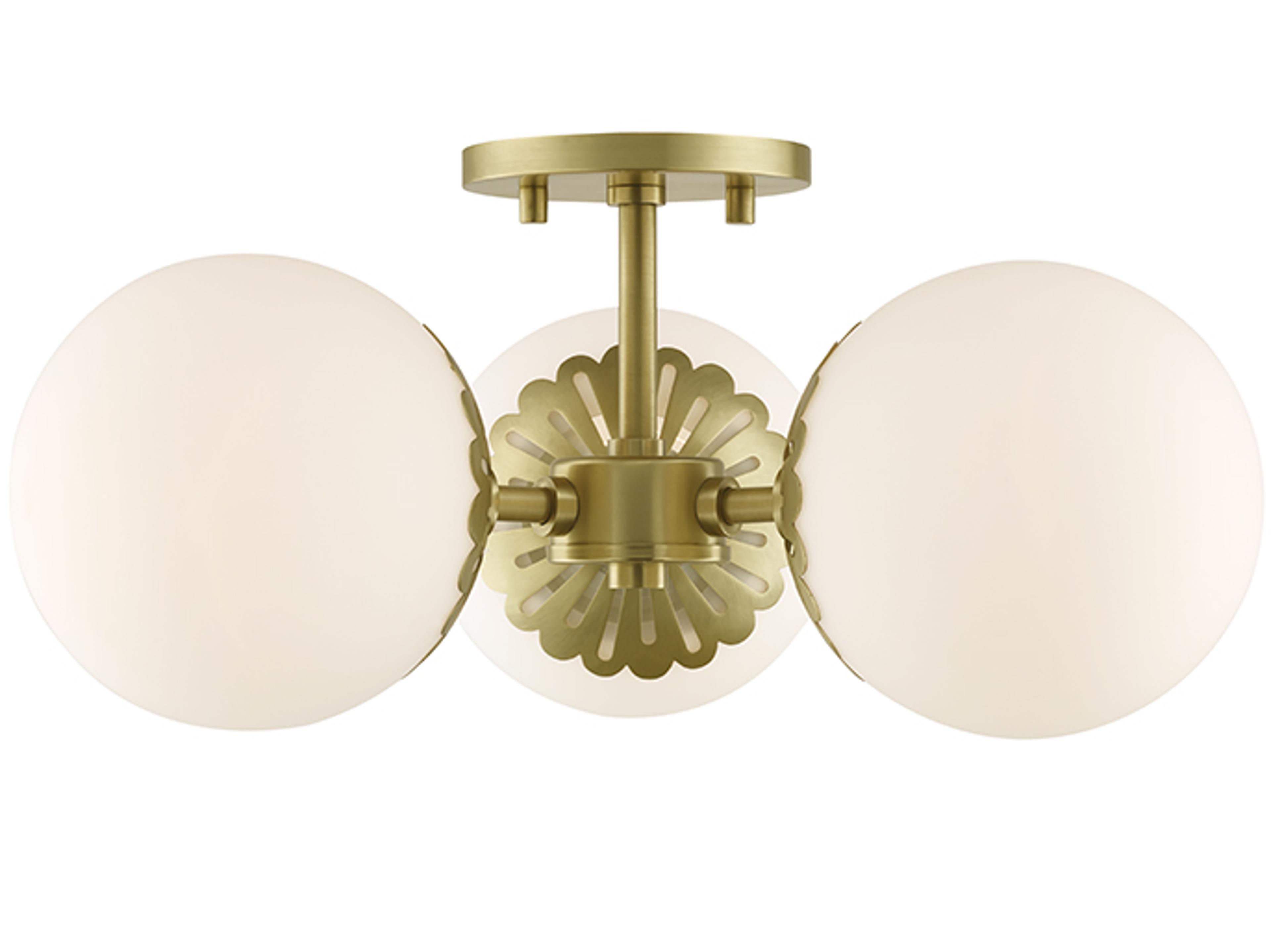 Mitzi Paige 3-Light Aged Brass Glass Globe Semi Flush Mount