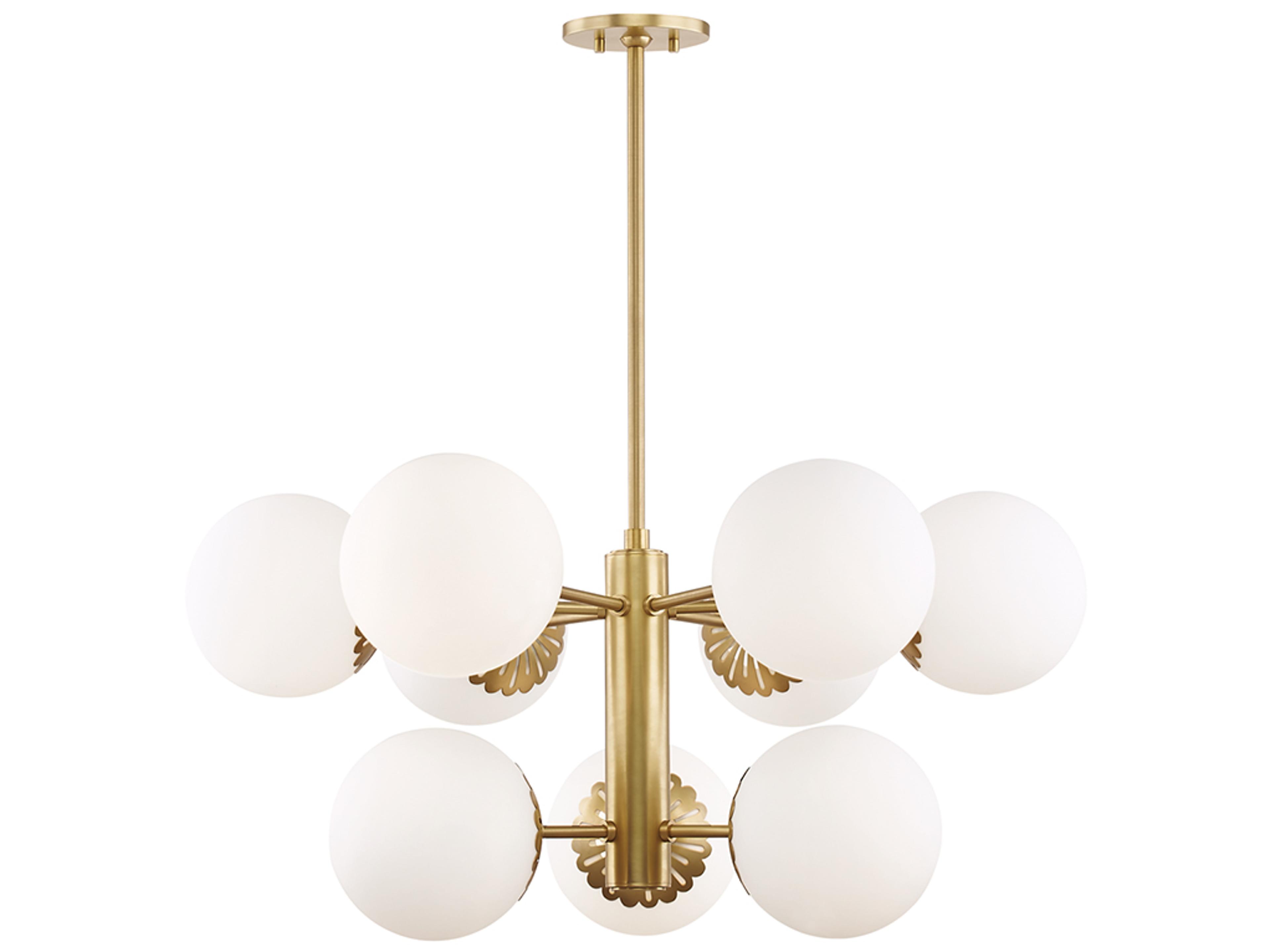 Mitzi Paige 9-Light Aged Brass White Glass Globe Chandelier
