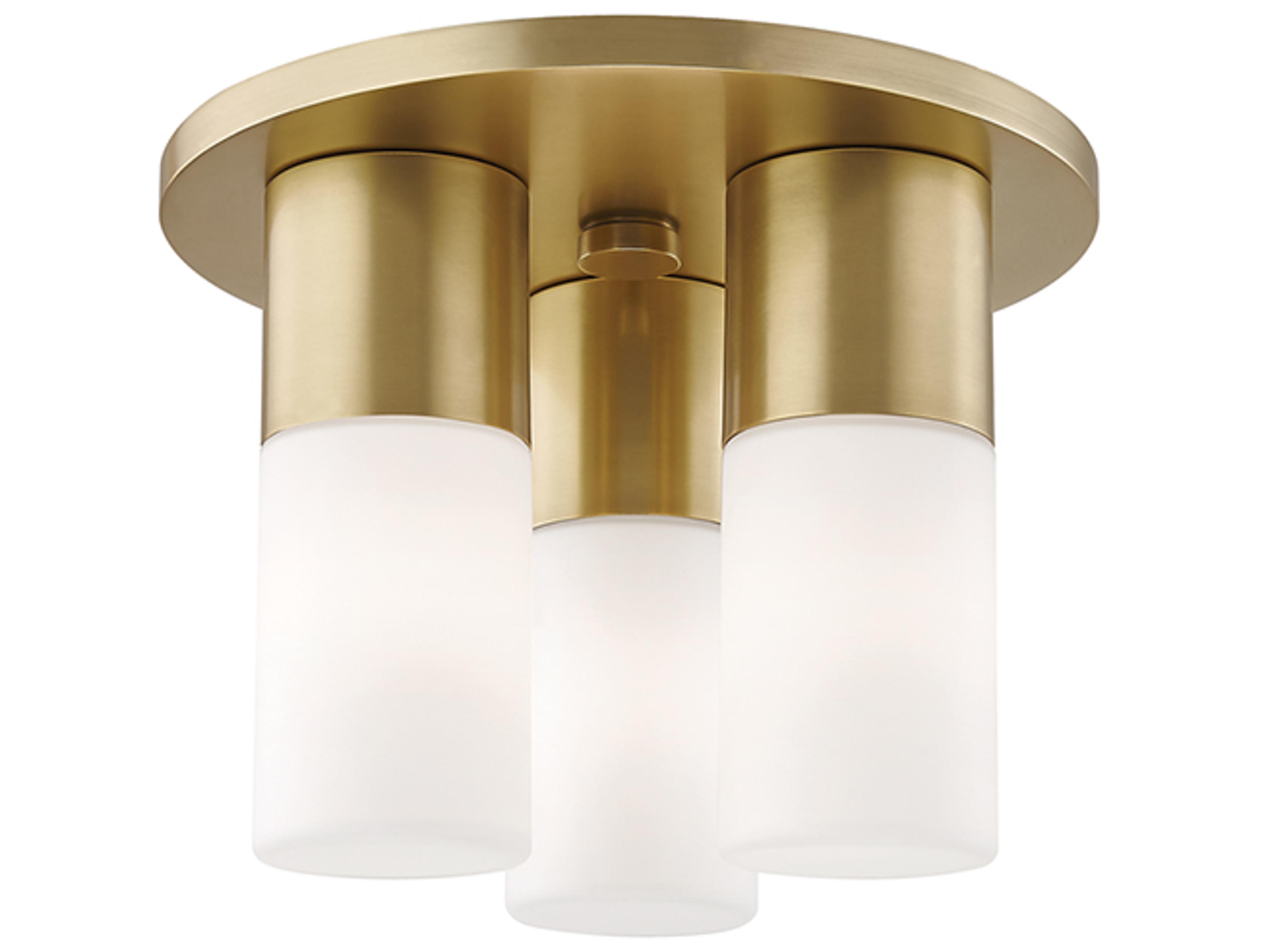 Mitzi Lola 3-Light Aged Brass White Glass LED Cylinder Flush Mount