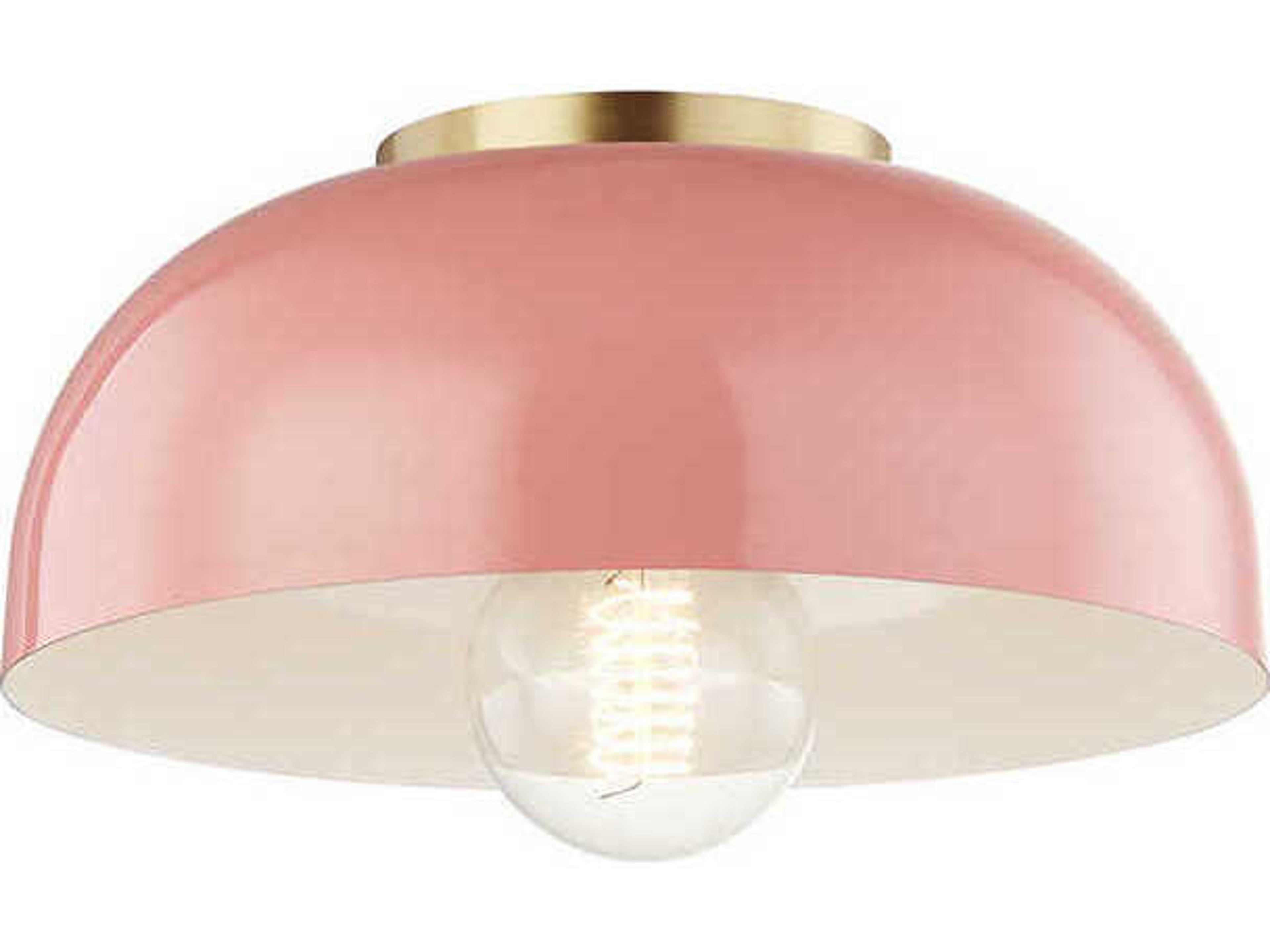 Mitzi Avery 1-Light Aged Brass Pink Dome Flush Mount