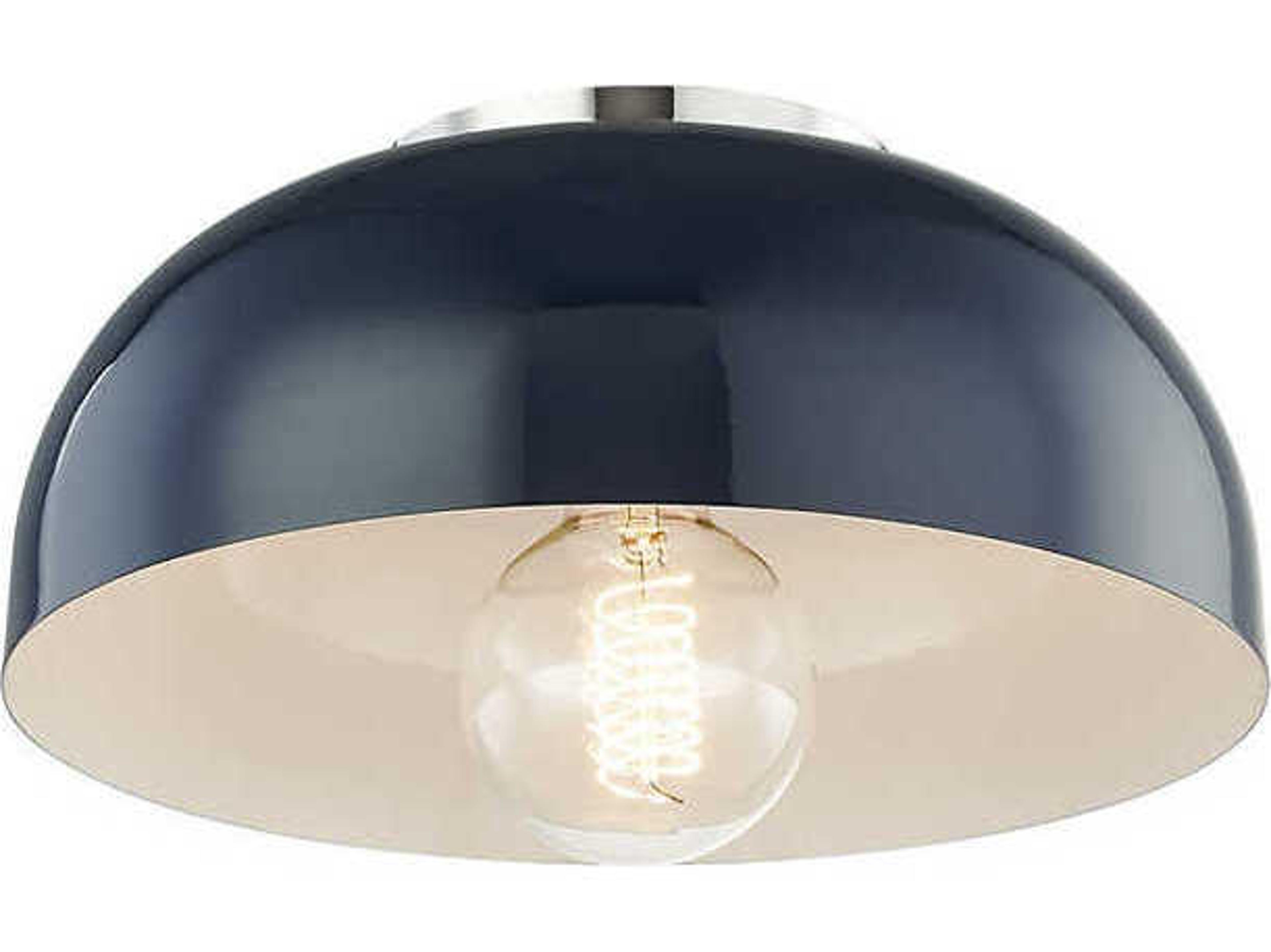 Mitzi Avery 1-Light Polished Nickel Navy Blue Dome Flush Mount