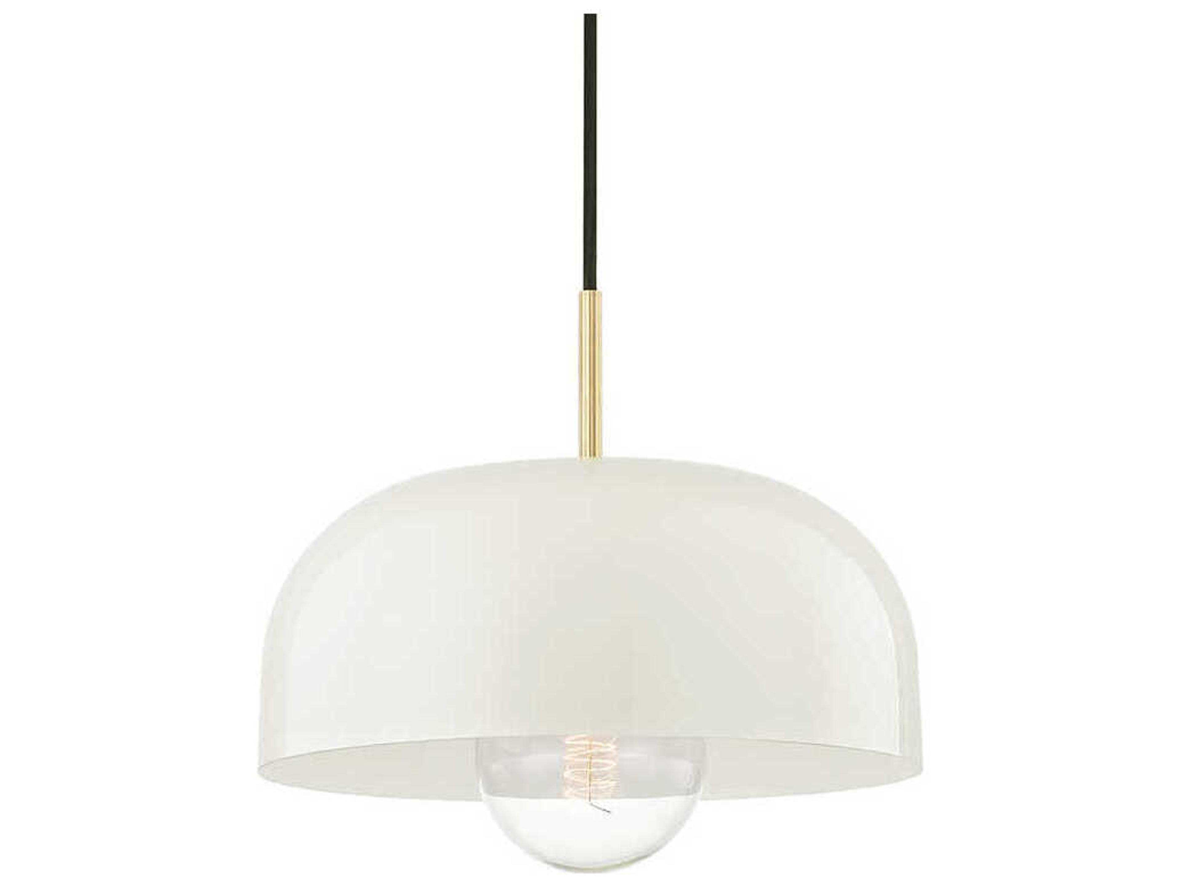 Mitzi Avery 1-Light Aged Brass Cream White Dome Pendant