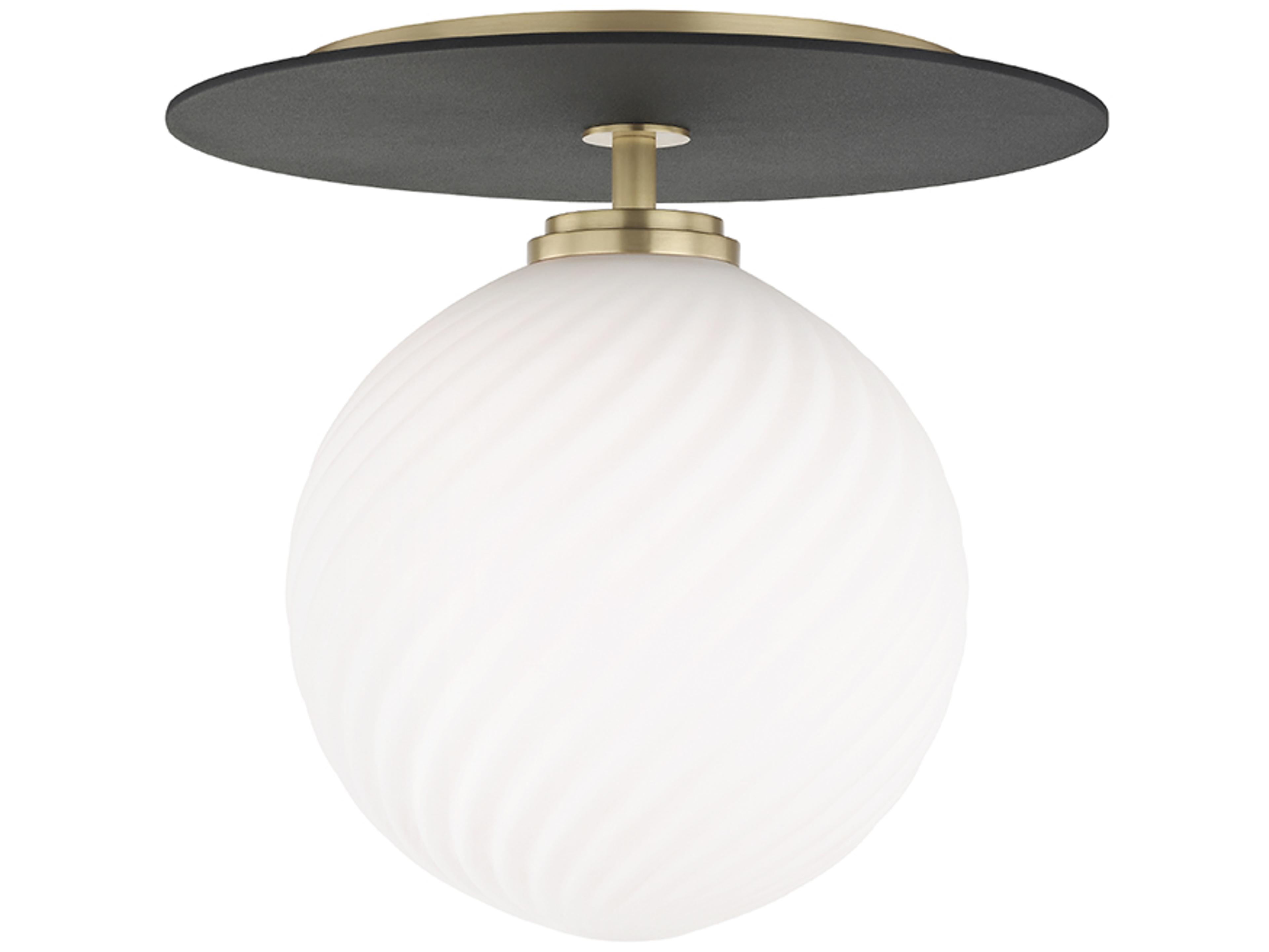 Mitzi Ellis 1-Light Aged Brass Black Glass LED Globe Semi Flush Mount