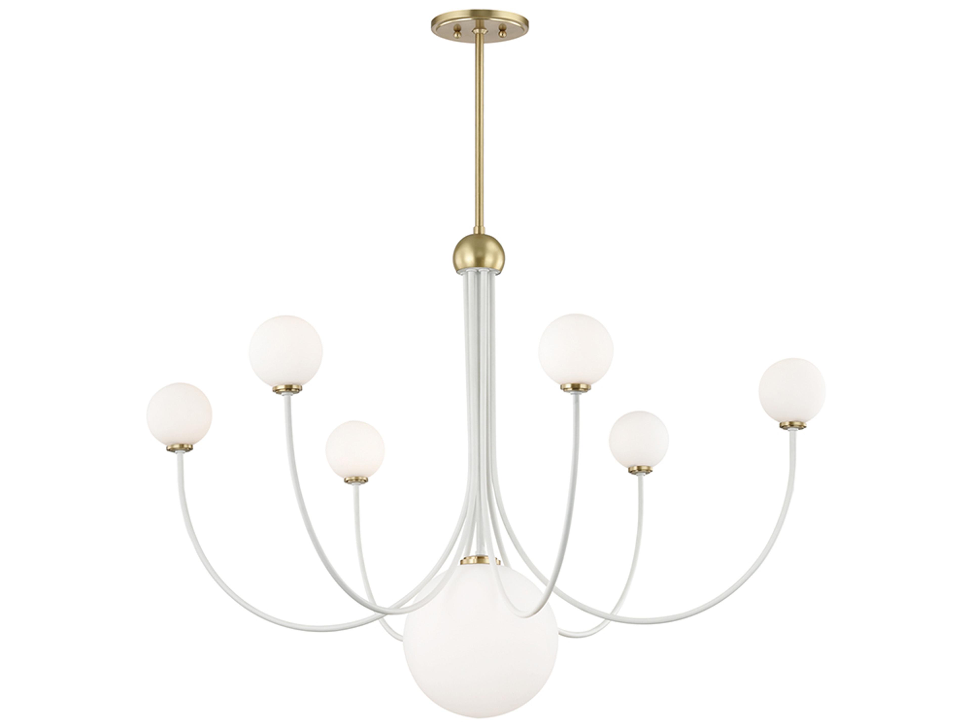 Mitzi Coco 7-Light Aged Brass Soft Off White Glass LED Globe Chandelier