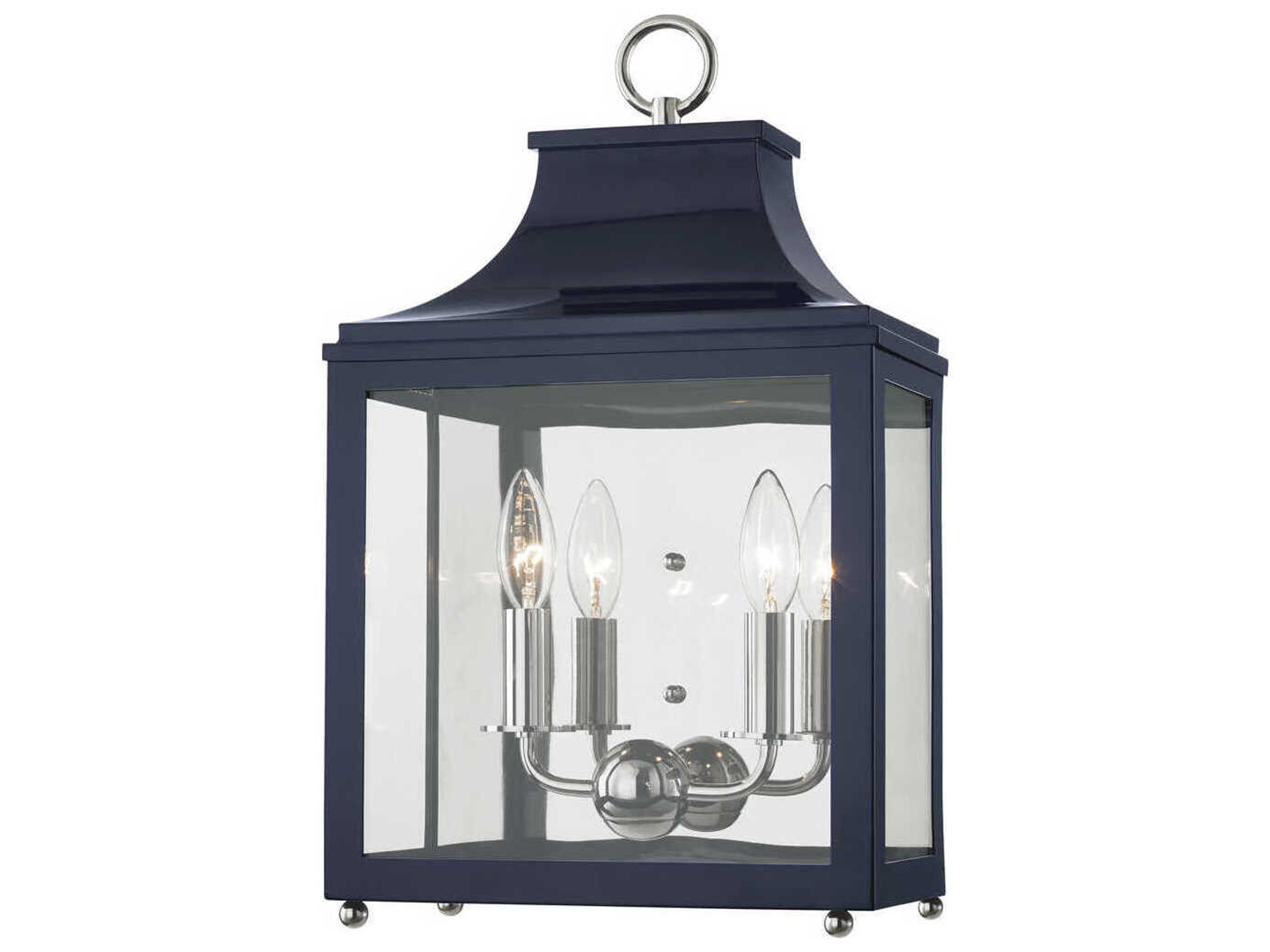 Mitzi Leigh 2-Light Polished Nickel Navy Blue Glass Wall Sconce
