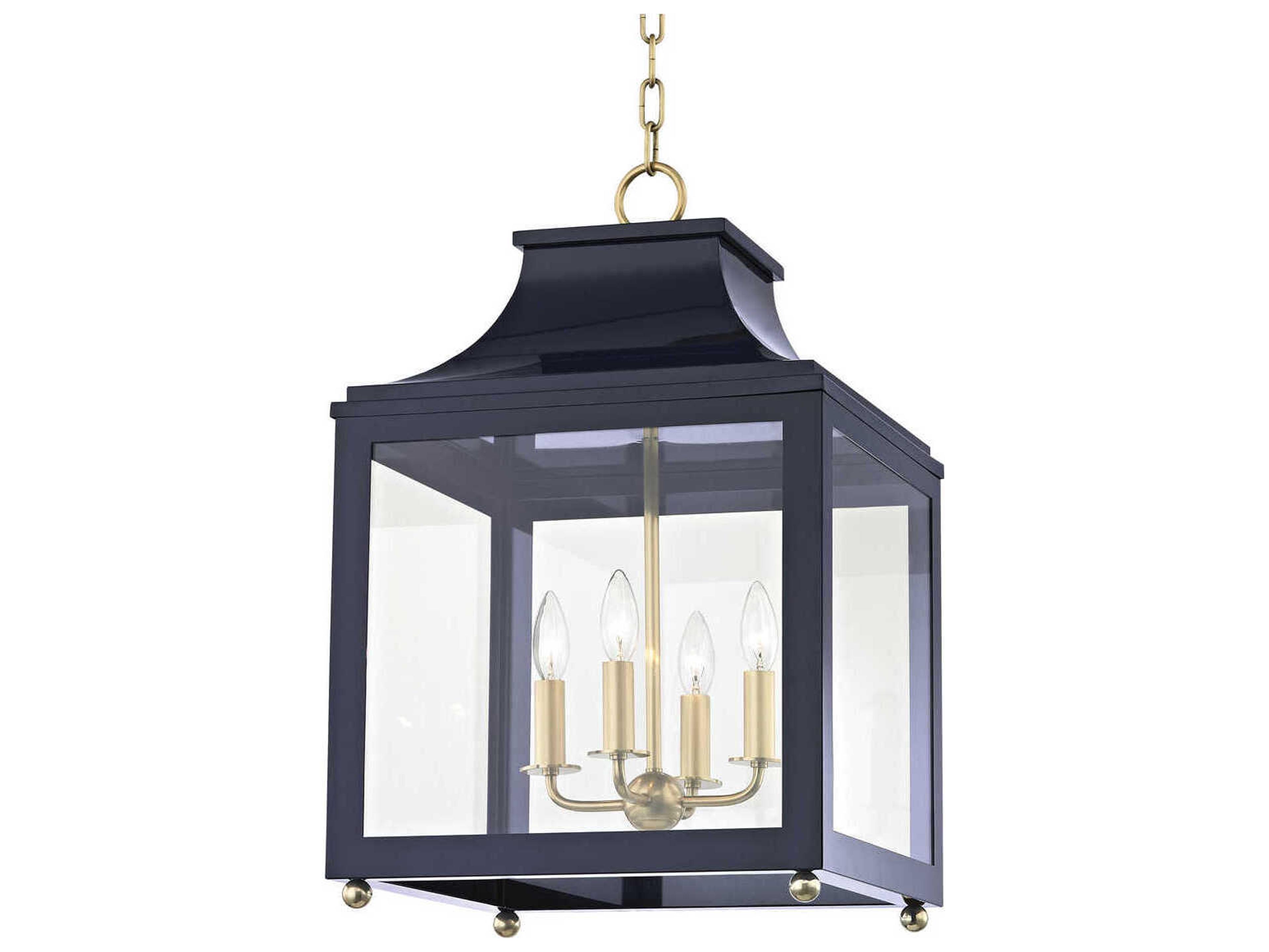 Mitzi Leigh 4-Light Aged Brass Navy Blue Glass Candelabra Lantern Chandelier