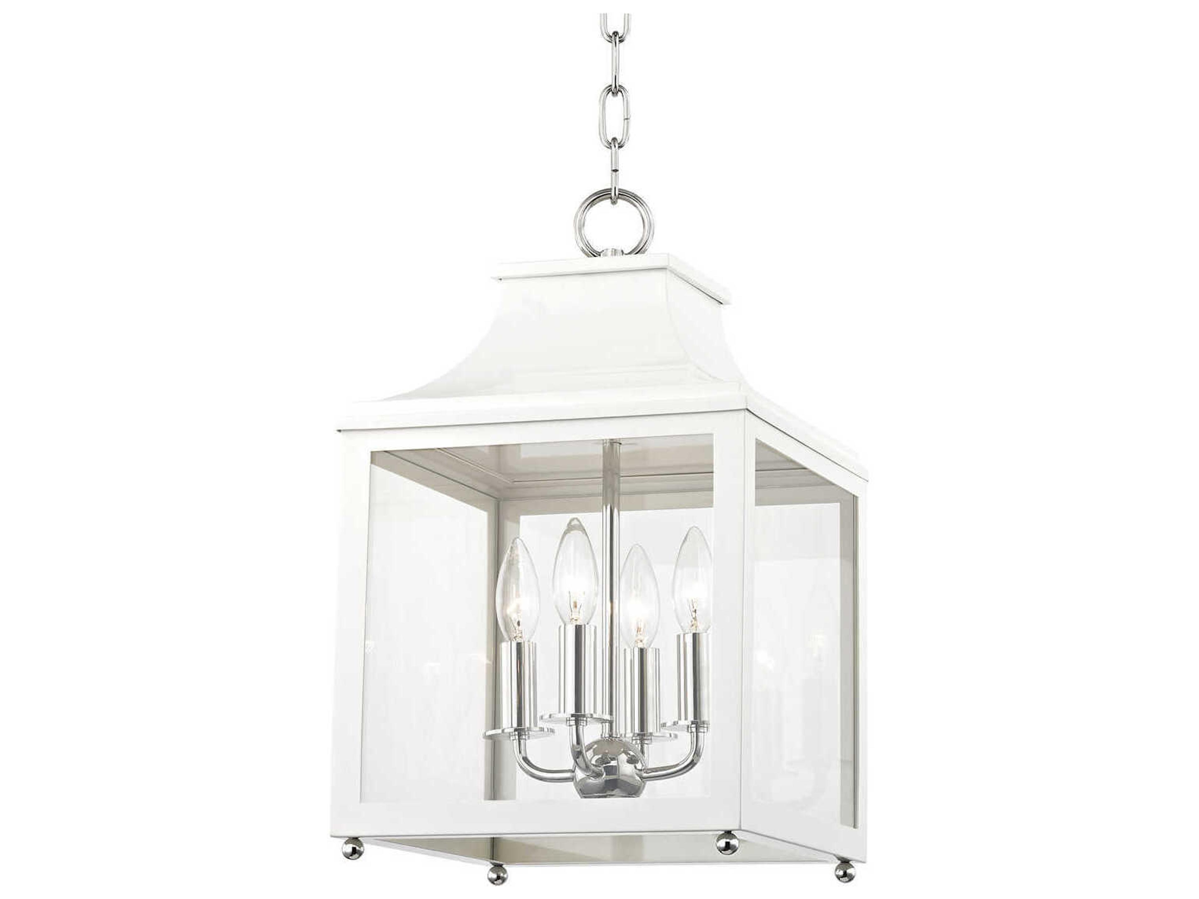 Mitzi Leigh 4-Light Polished Nickel White Glass Candelabra Lantern Chandelier