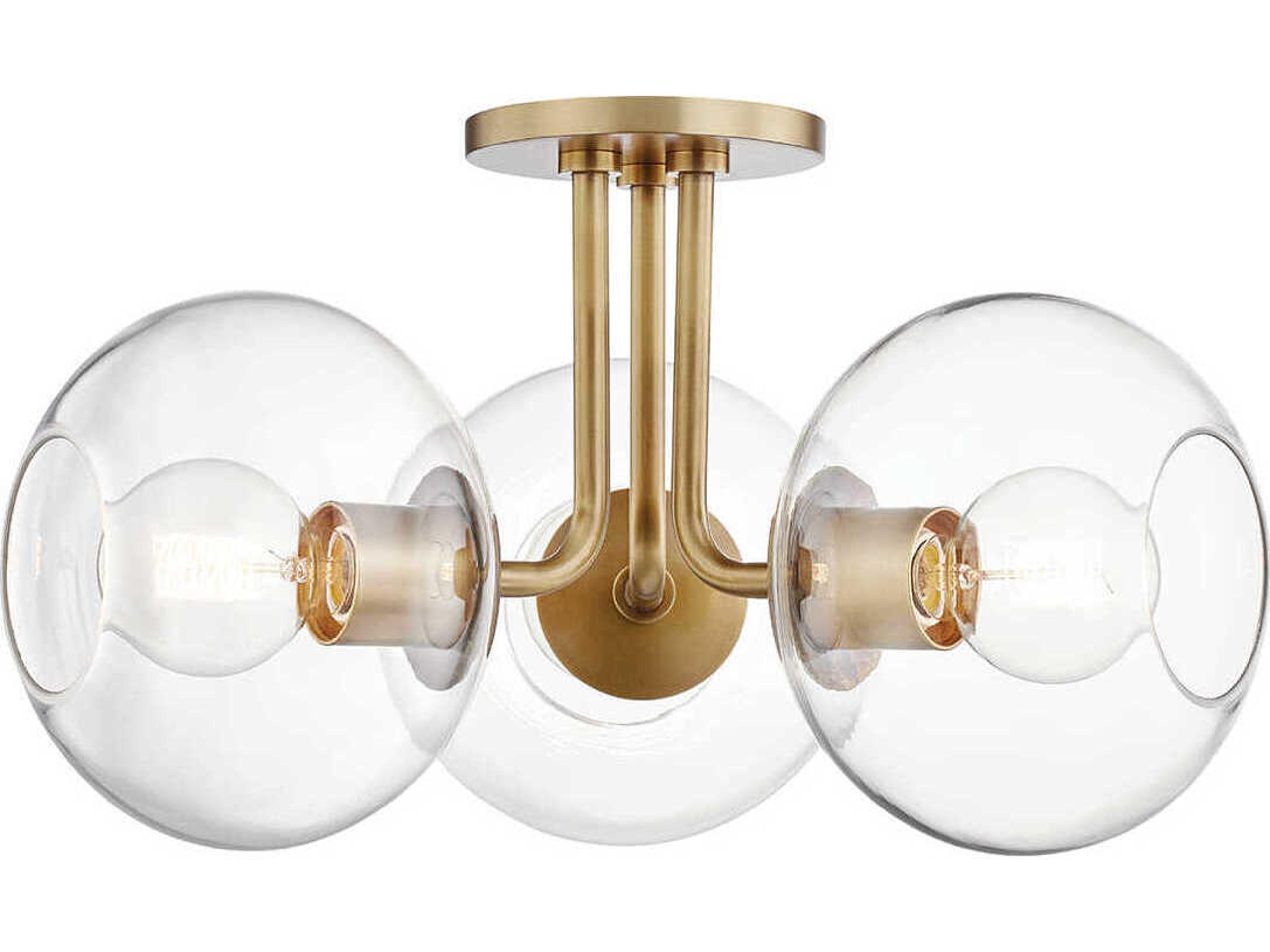 Mitzi Margot 3-Light Aged Brass Glass Globe Semi Flush Mount