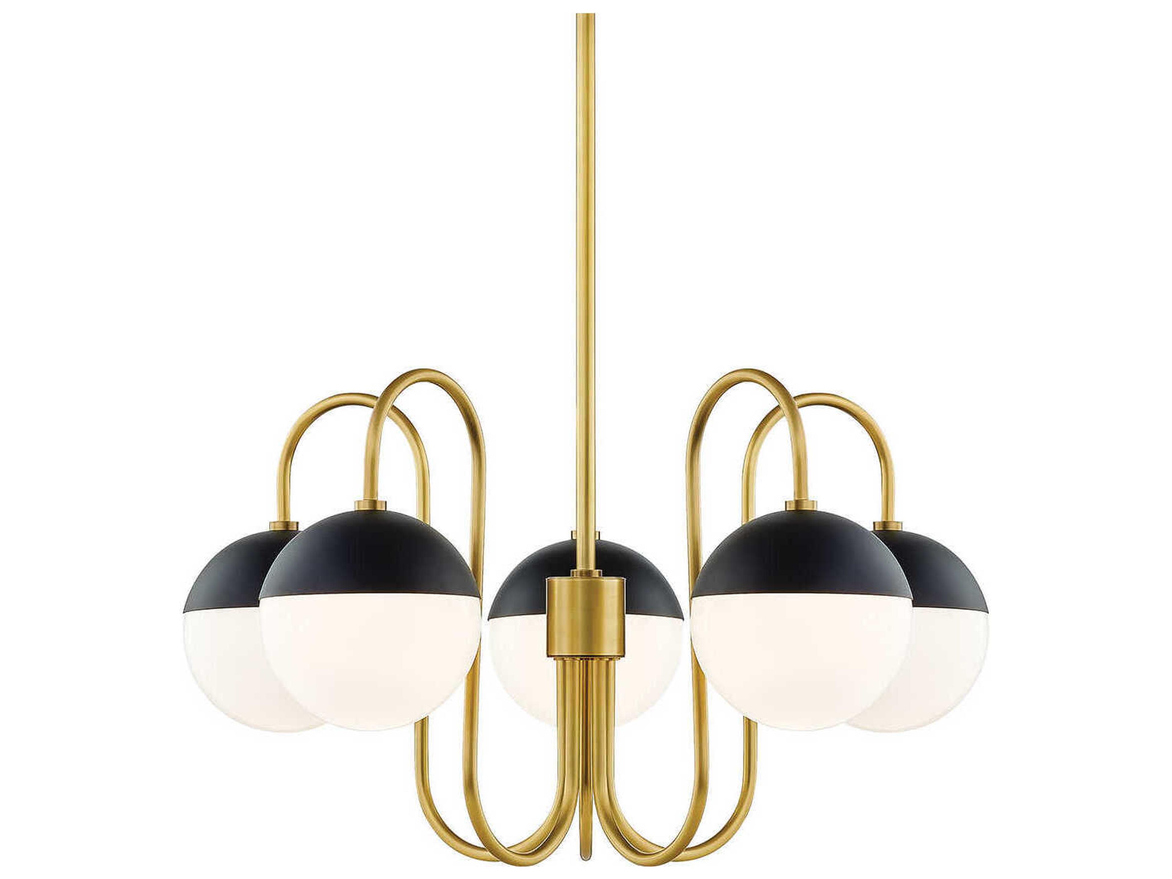 Mitzi Renee 5-Light Aged Brass Black Glass Globe Chandelier