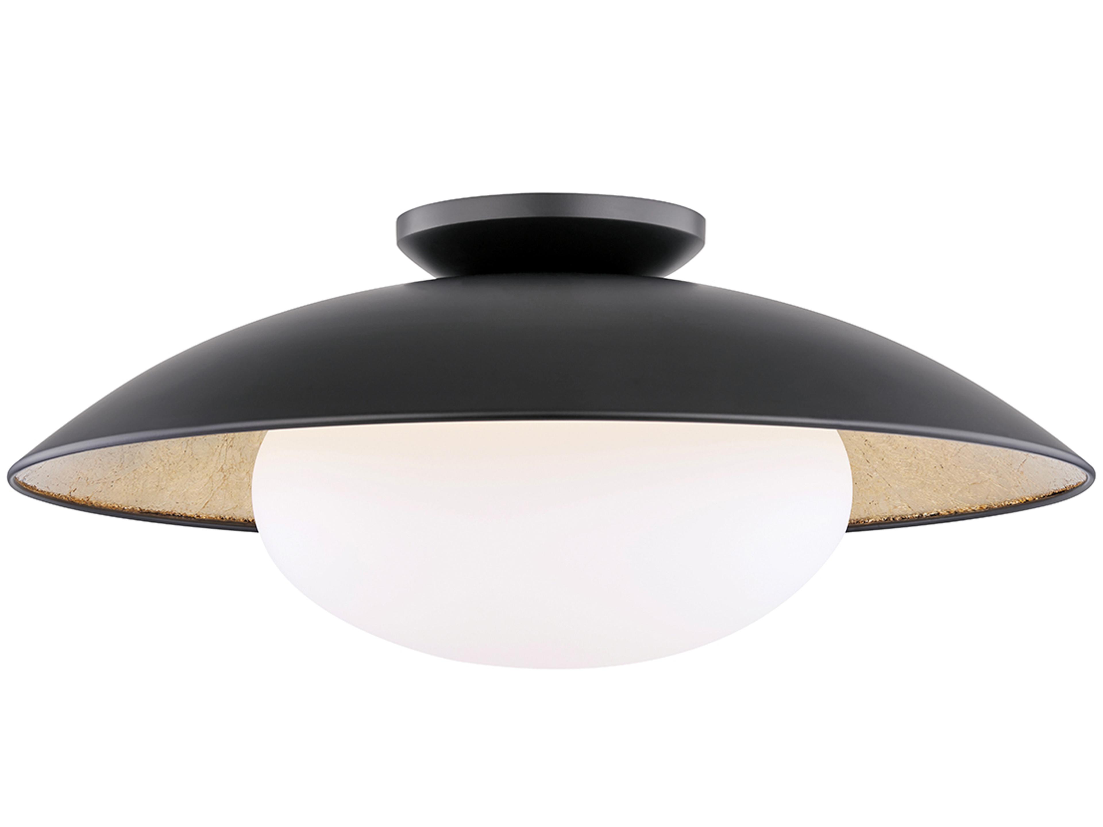 Mitzi Cadence 1-Light Black Lustro Gold Leaf Combo Glass Round Semi Flush Mount