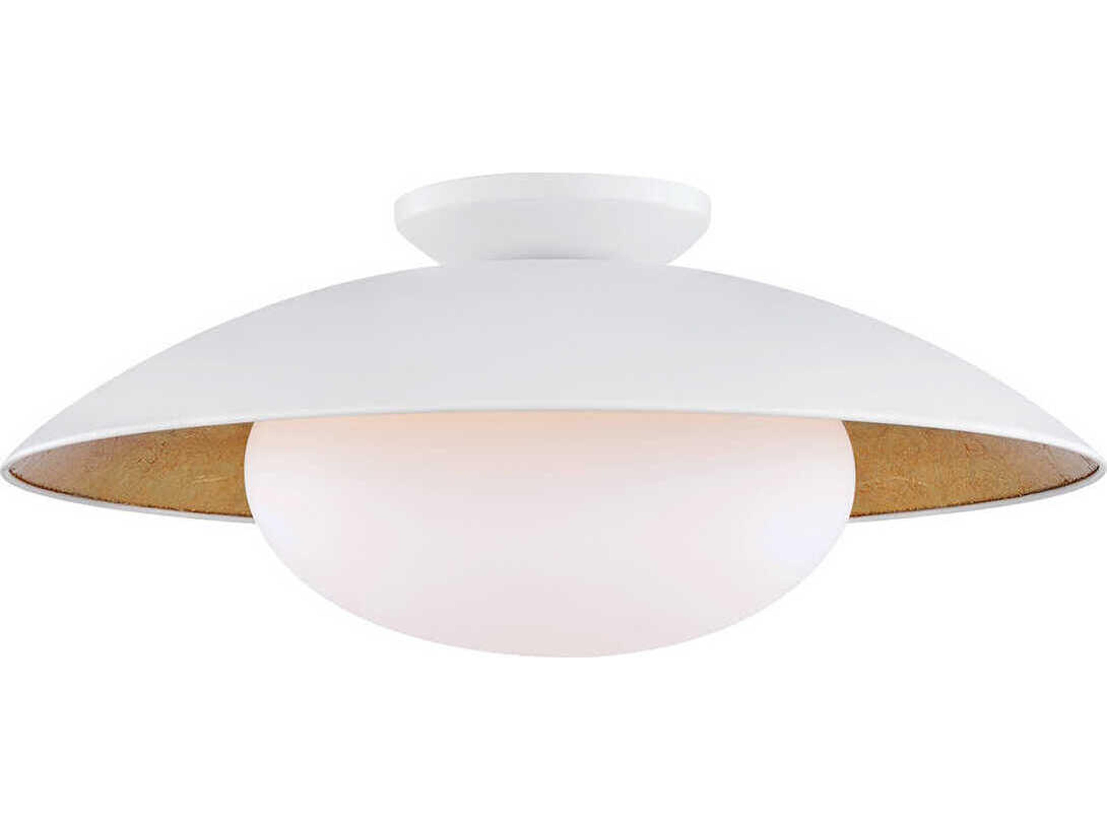 Mitzi Cadence 1-Light White Lustro Gold Leaf Combo Glass Round Semi Flush Mount