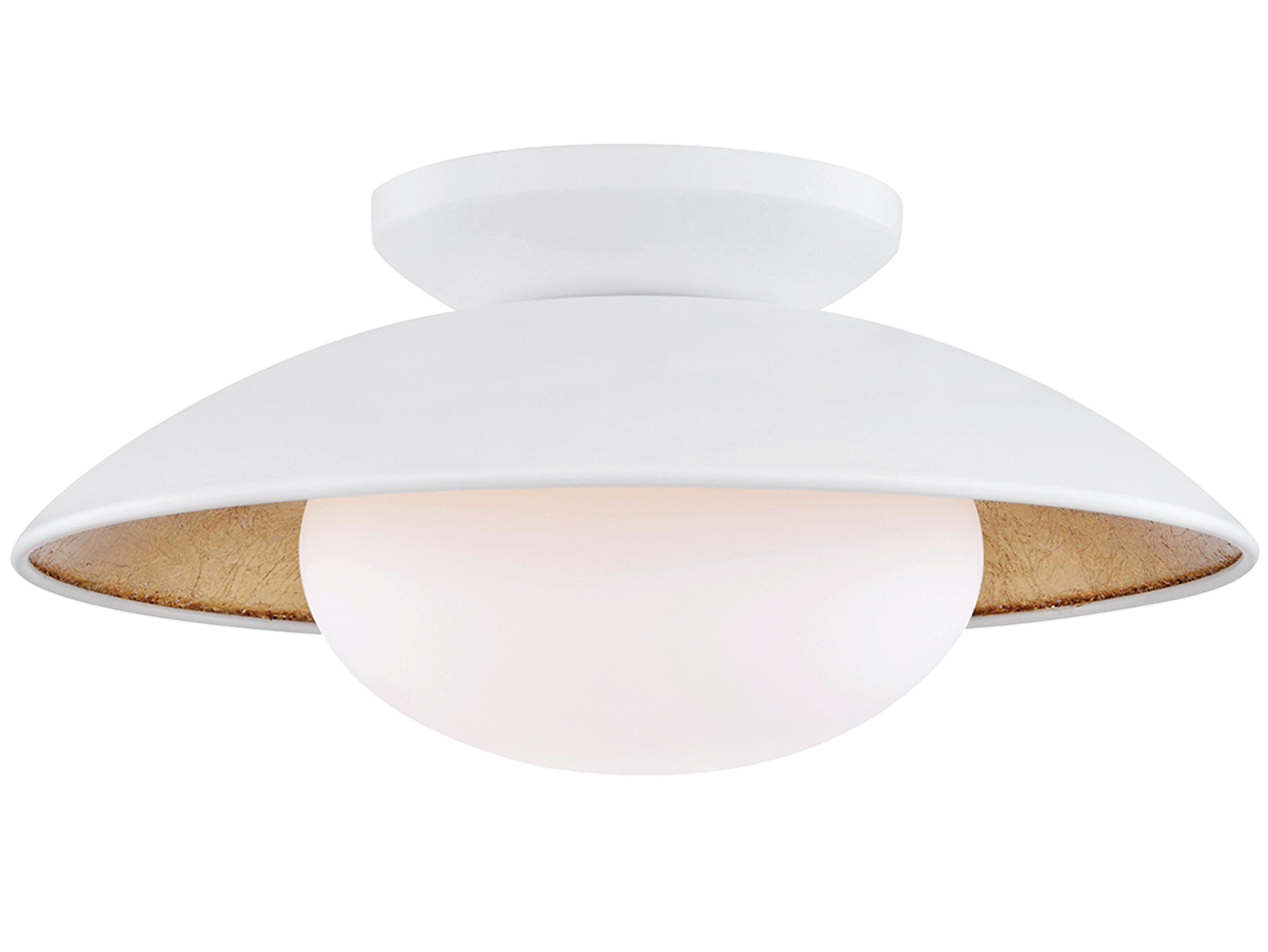 Mitzi Cadence 1-Light White Lustro Gold Leaf Combo Glass Round Semi Flush Mount