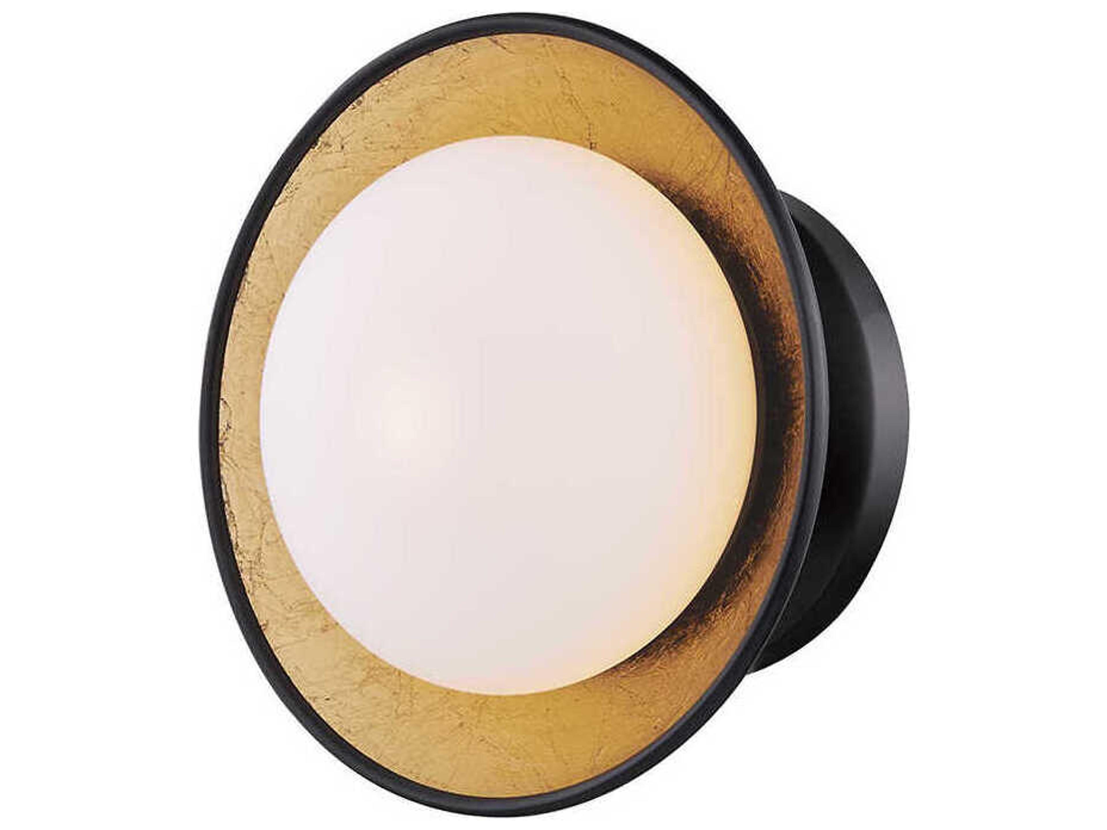Mitzi Cadence 1-Light Black Lustro Gold Leaf Combo Glass LED Round Semi Flush Mount