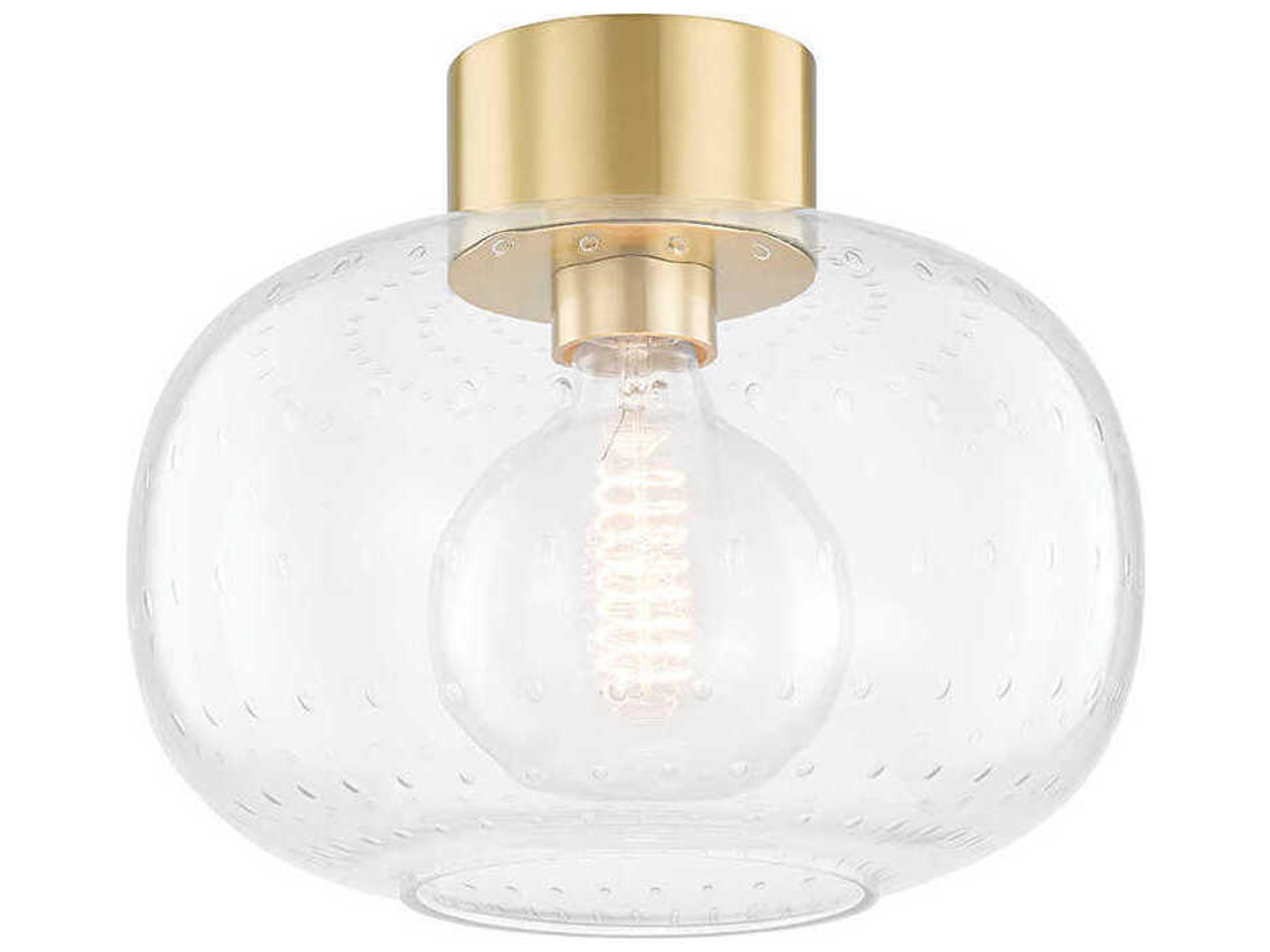 Mitzi Harlow 1-Light Aged Brass Clear Glass Round Flush Mount