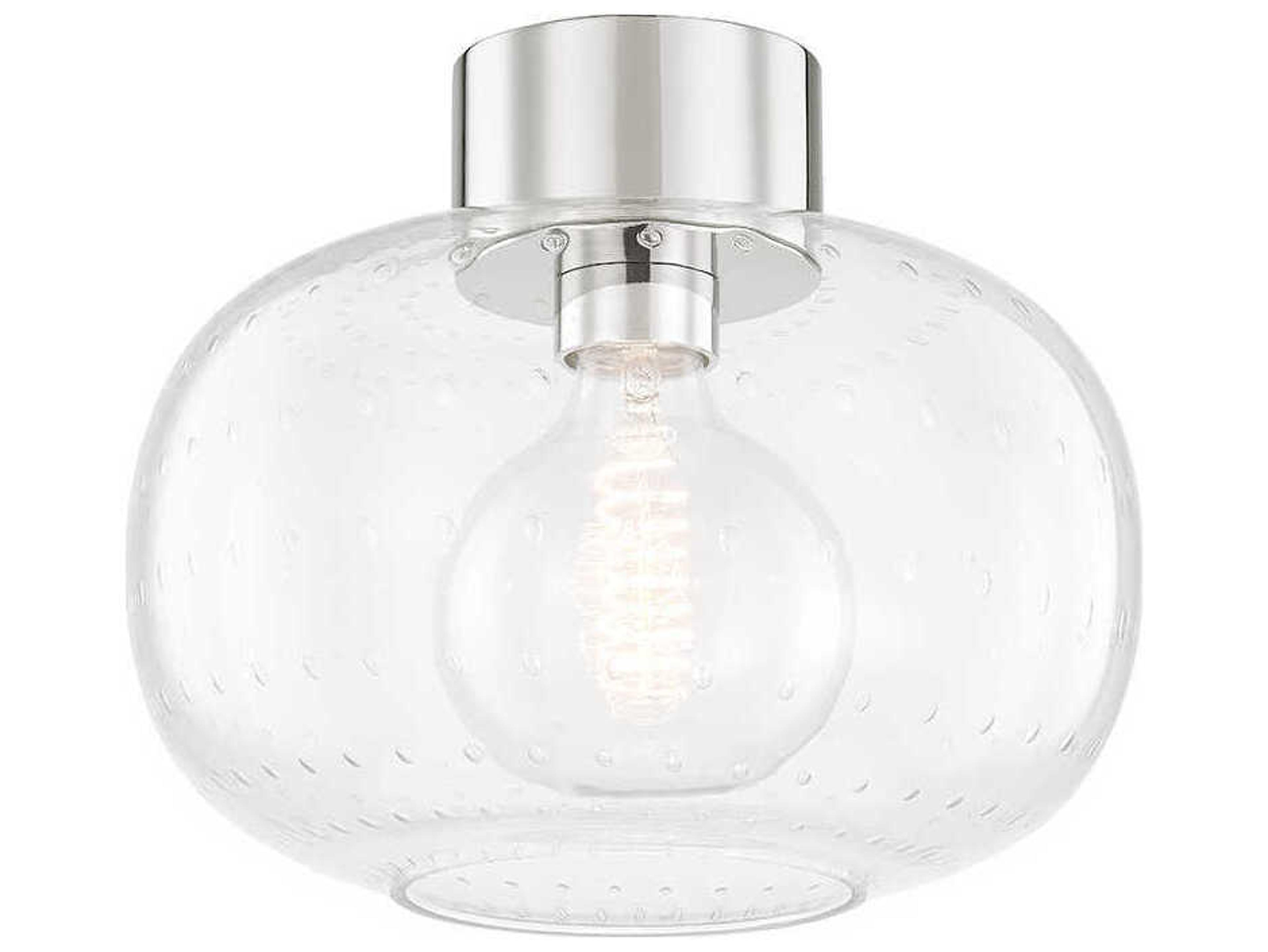 Mitzi Harlow 1-Light Polished Nickel Glass Round Flush Mount