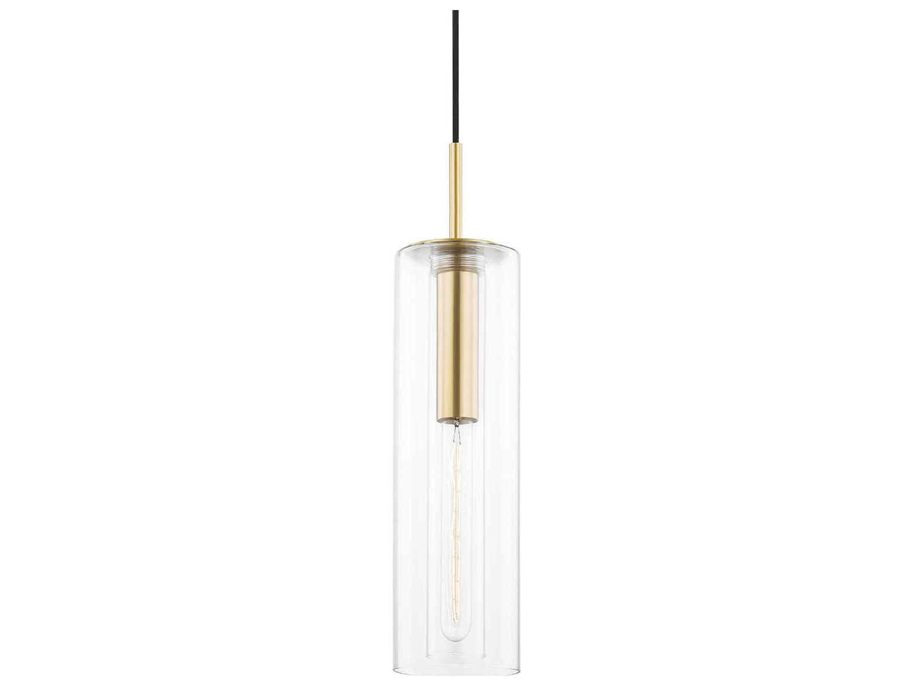 Mitzi Belinda 1-Light Aged Brass Glass Cylinder Mini Pendant