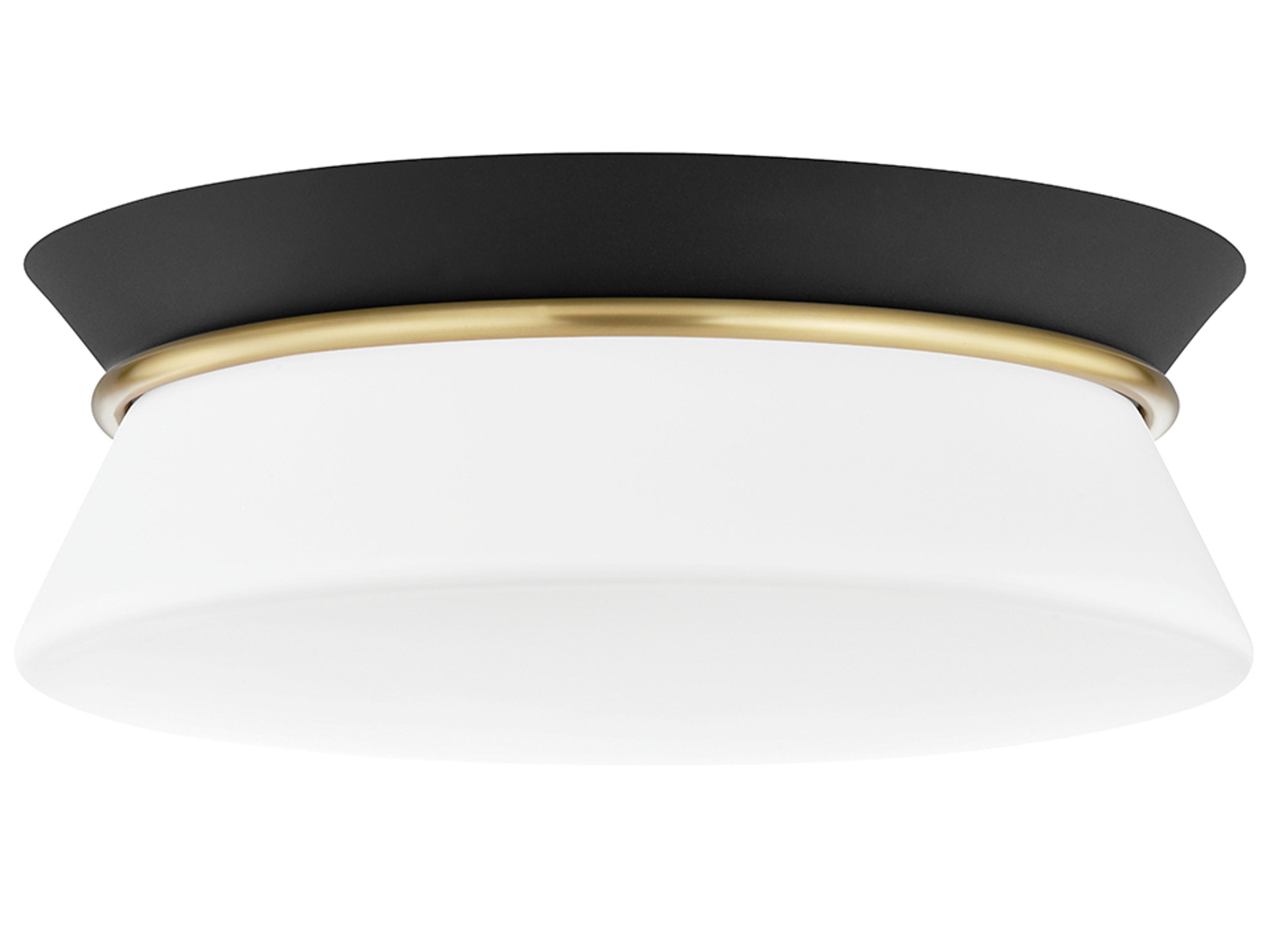 Mitzi Cath 2-Light Aged Brass Black Glass Flush Mount