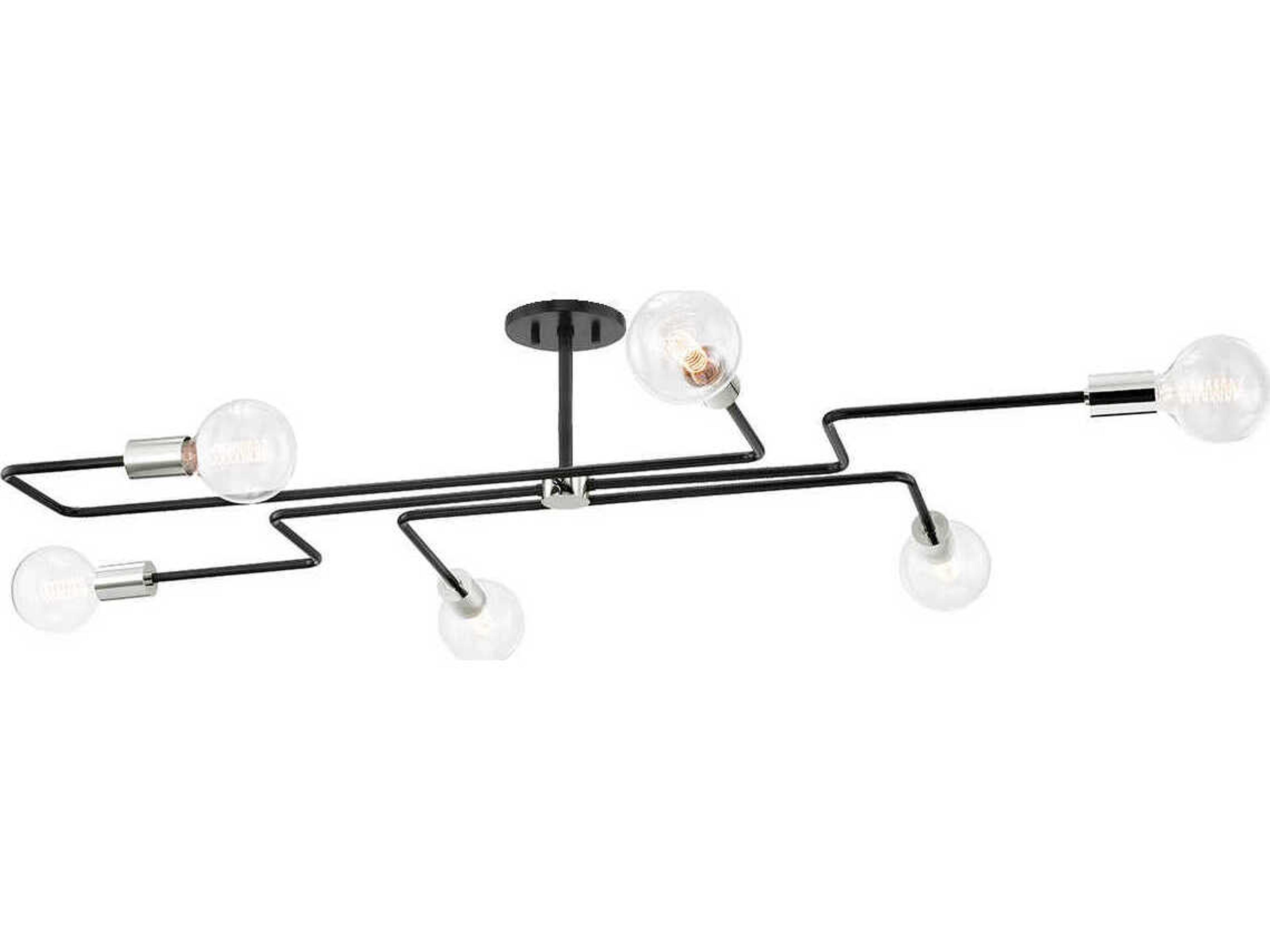 Mitzi Jena 6-Light Polished Nickel Textured Black Combo Brass Semi Flush Mount