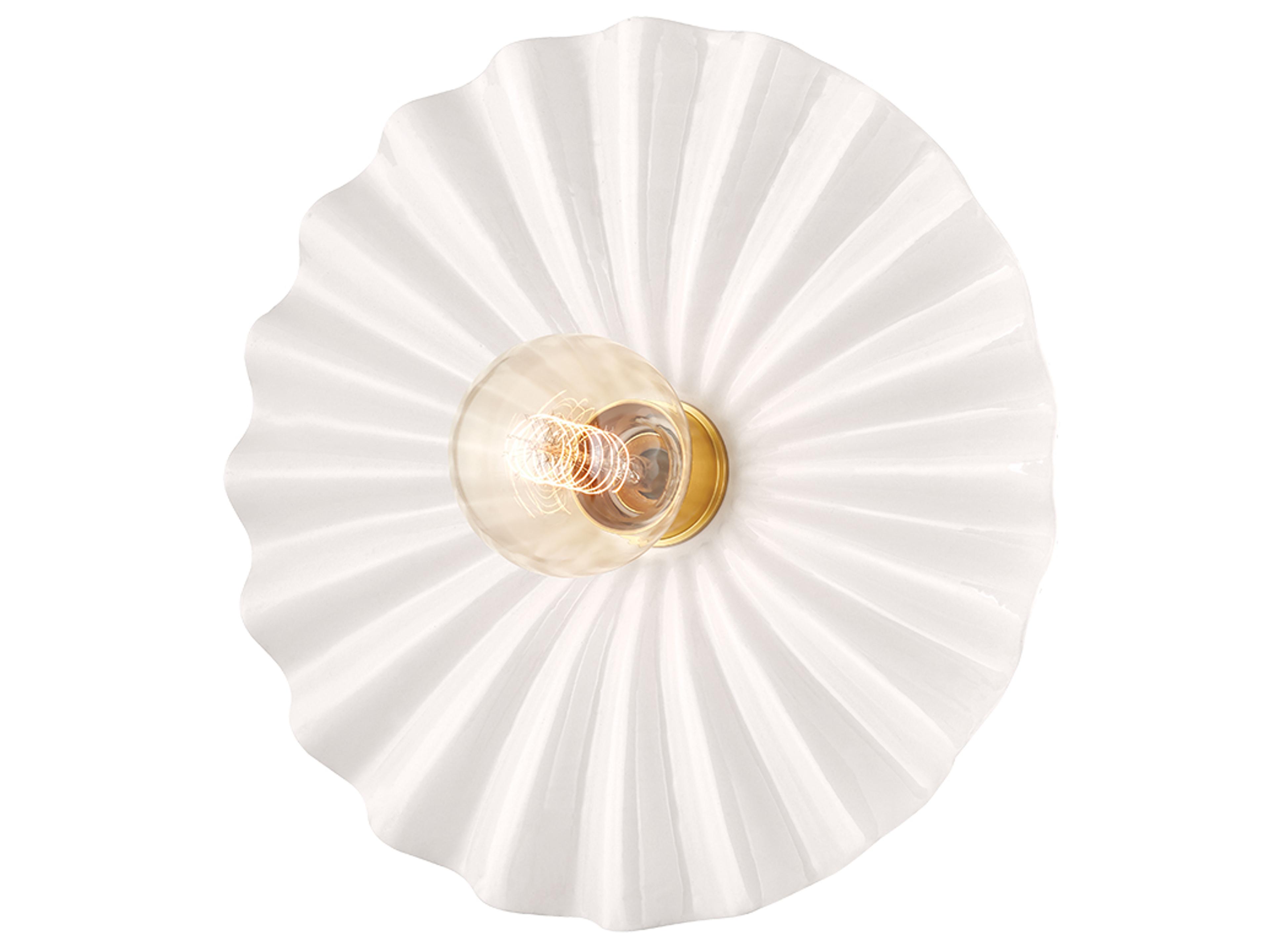 Mitzi Tinsley 1-Light Aged Brass Ceramic Gloss Cream White Round Flush Mount