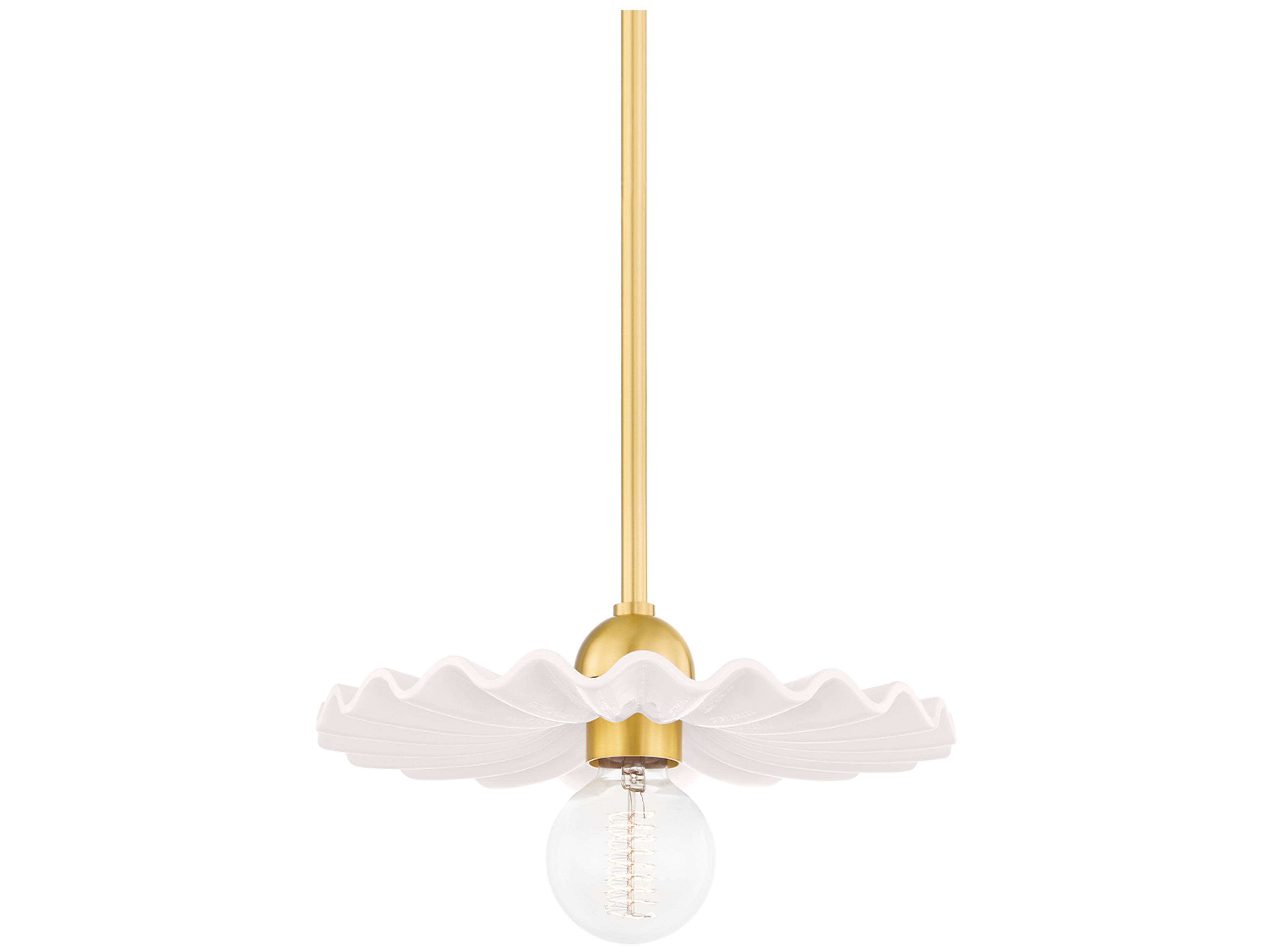 Mitzi Tinsley 1-Light Aged Brass Ceramic Gloss Cream Round Mini Pendant