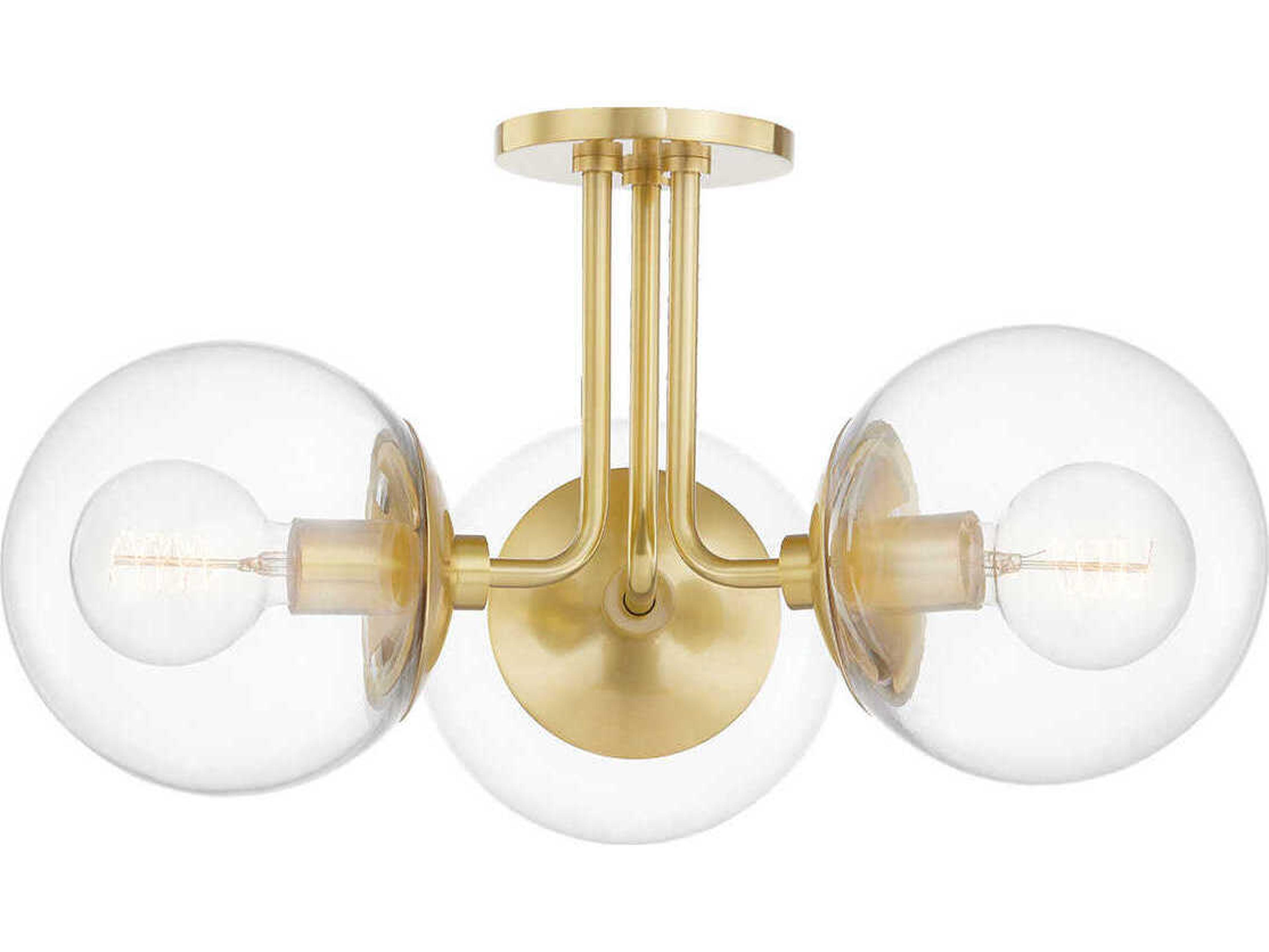 Mitzi Meadow 3-Light Aged Brass Glass Globe Semi Flush Mount