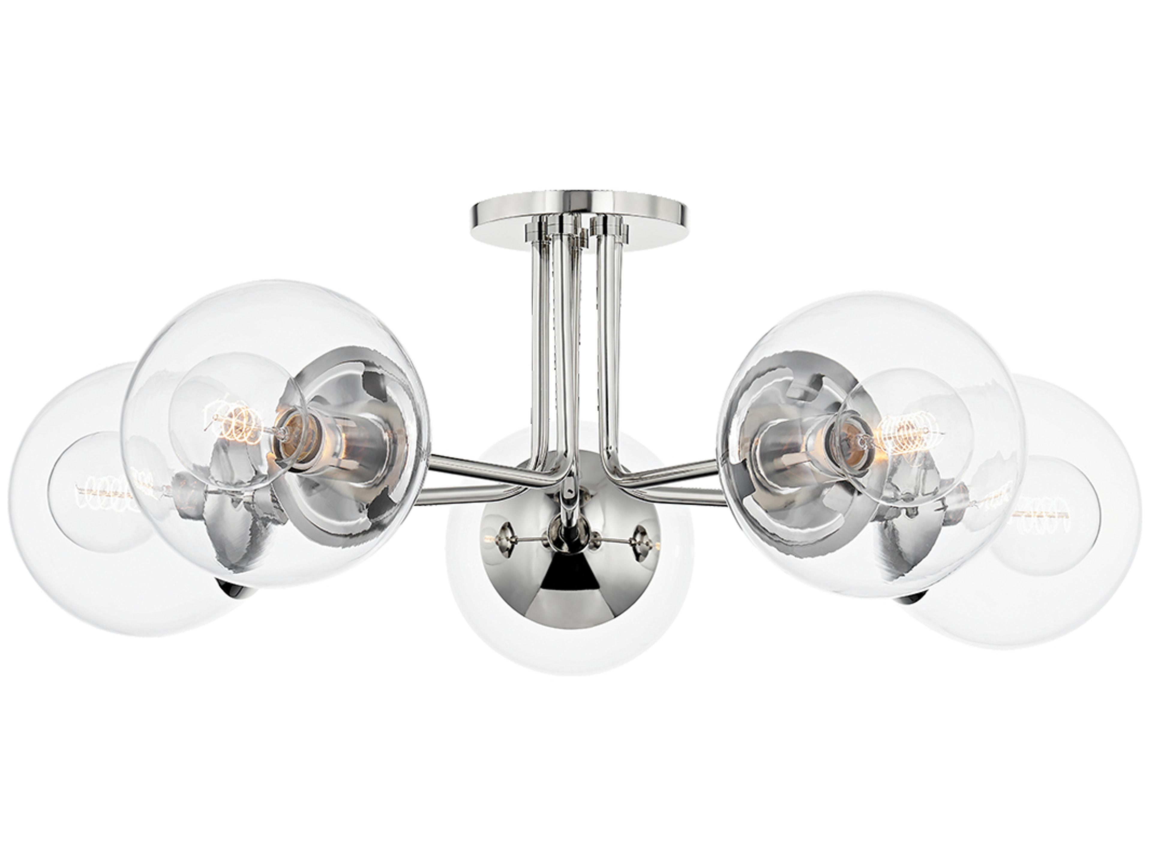 Mitzi Meadow 5-Light Polished Nickel Glass Globe Semi Flush Mount