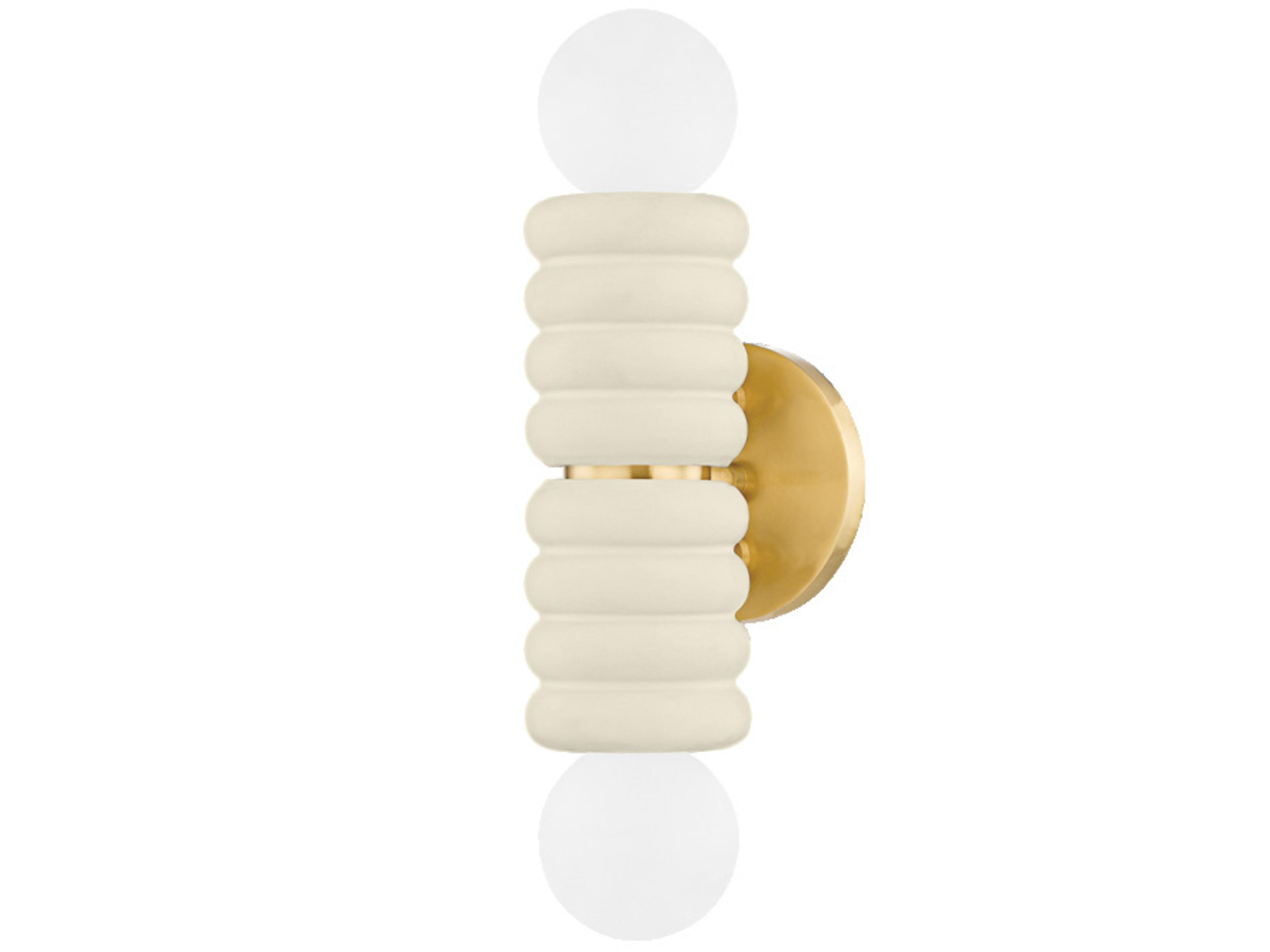 Mitzi Bibi 2-Light Aged Brass Ceramic Antique Ivory Off White Wall Sconce