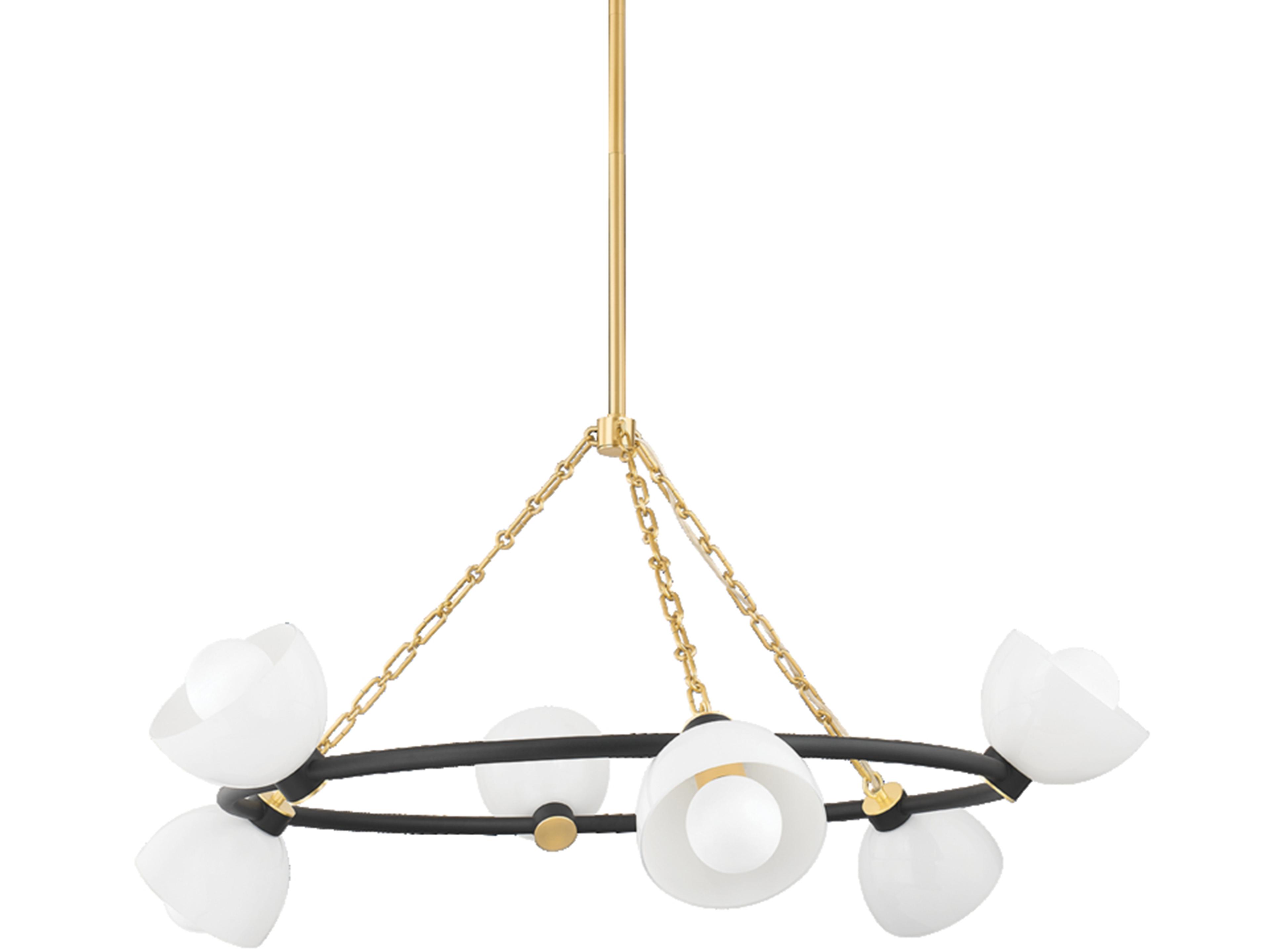 Mitzi Belle 6-Light Aged Brass Black Glass Chandelier