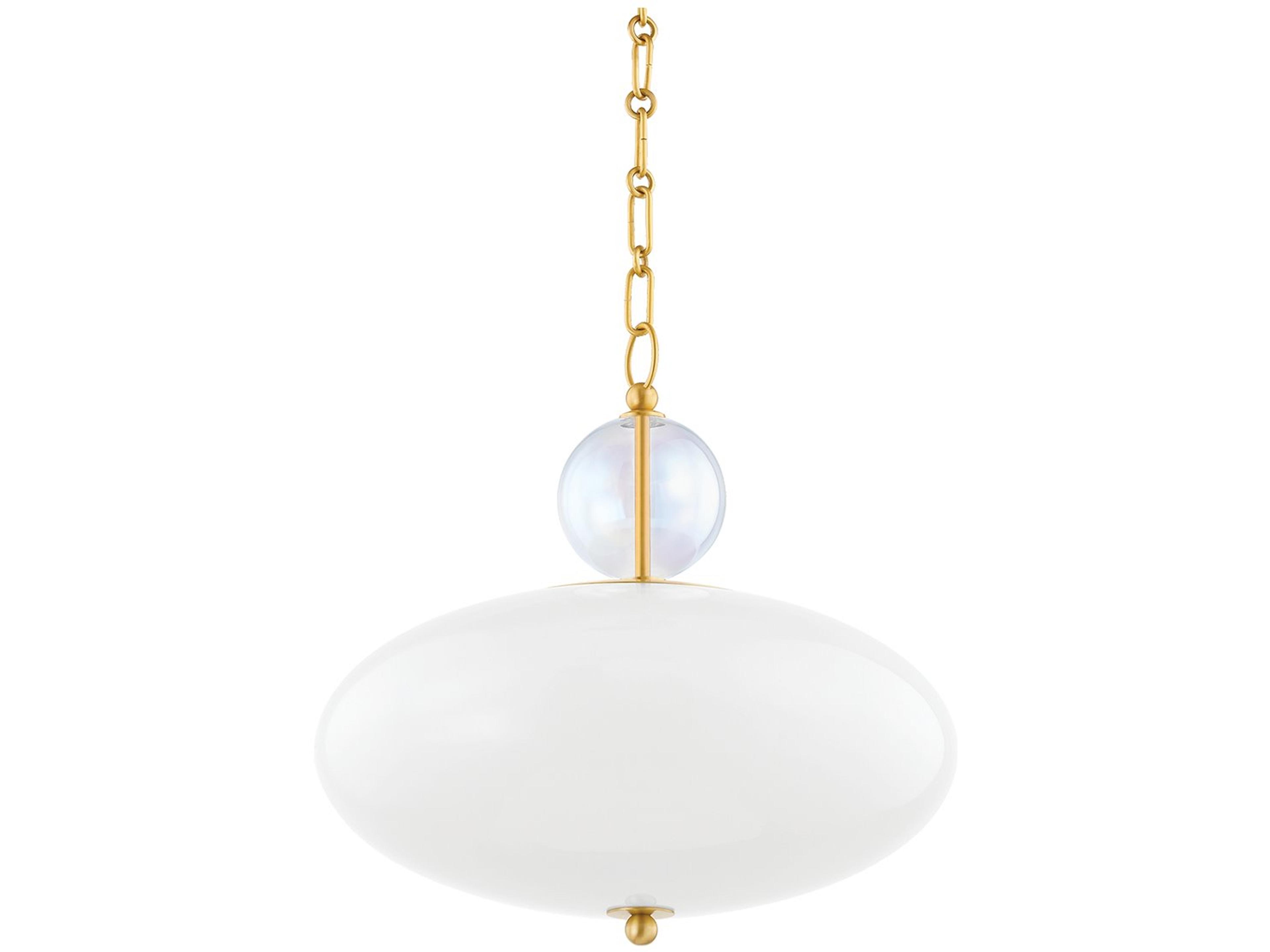 Mitzi Viviana 1-Light Aged Brass White Glass Drum Globe Pendant